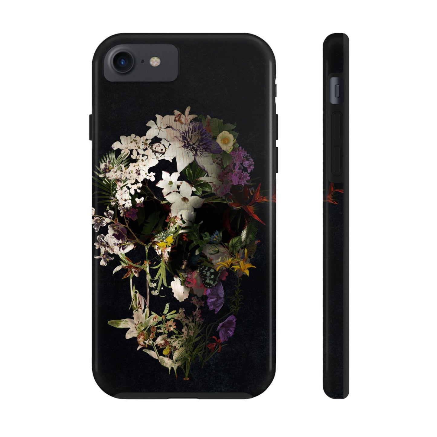 Boho Flower Skull Tough Phone Case, Cool Floral Design, Unique Cell Phone Cover, Trendy Protective Case, Edgy Skull Art Phone Accessories