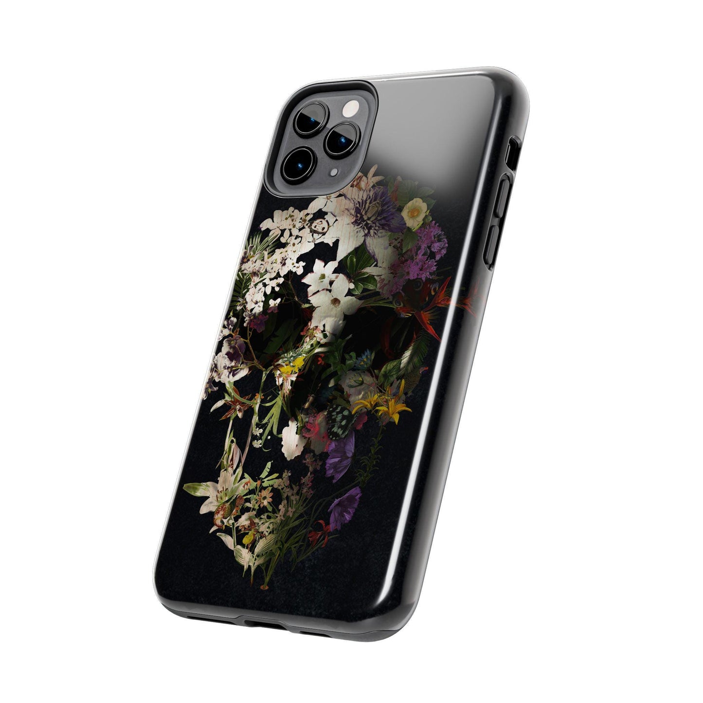 Boho Flower Skull Tough Phone Case, Cool Floral Design, Unique Cell Phone Cover, Trendy Protective Case, Edgy Skull Art Phone Accessories