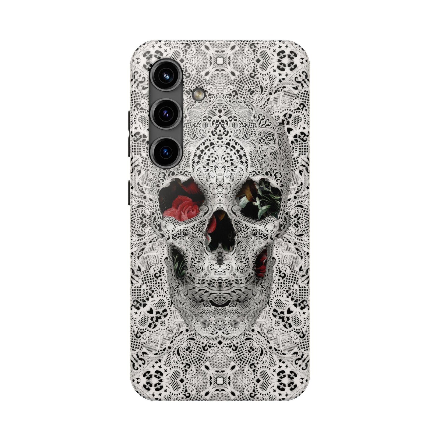 Skull Lace Tough Phone Case, Black and White Pattern, Gothic iPhone Cover, Unique Skeleton Art, Edgy Phone Protection