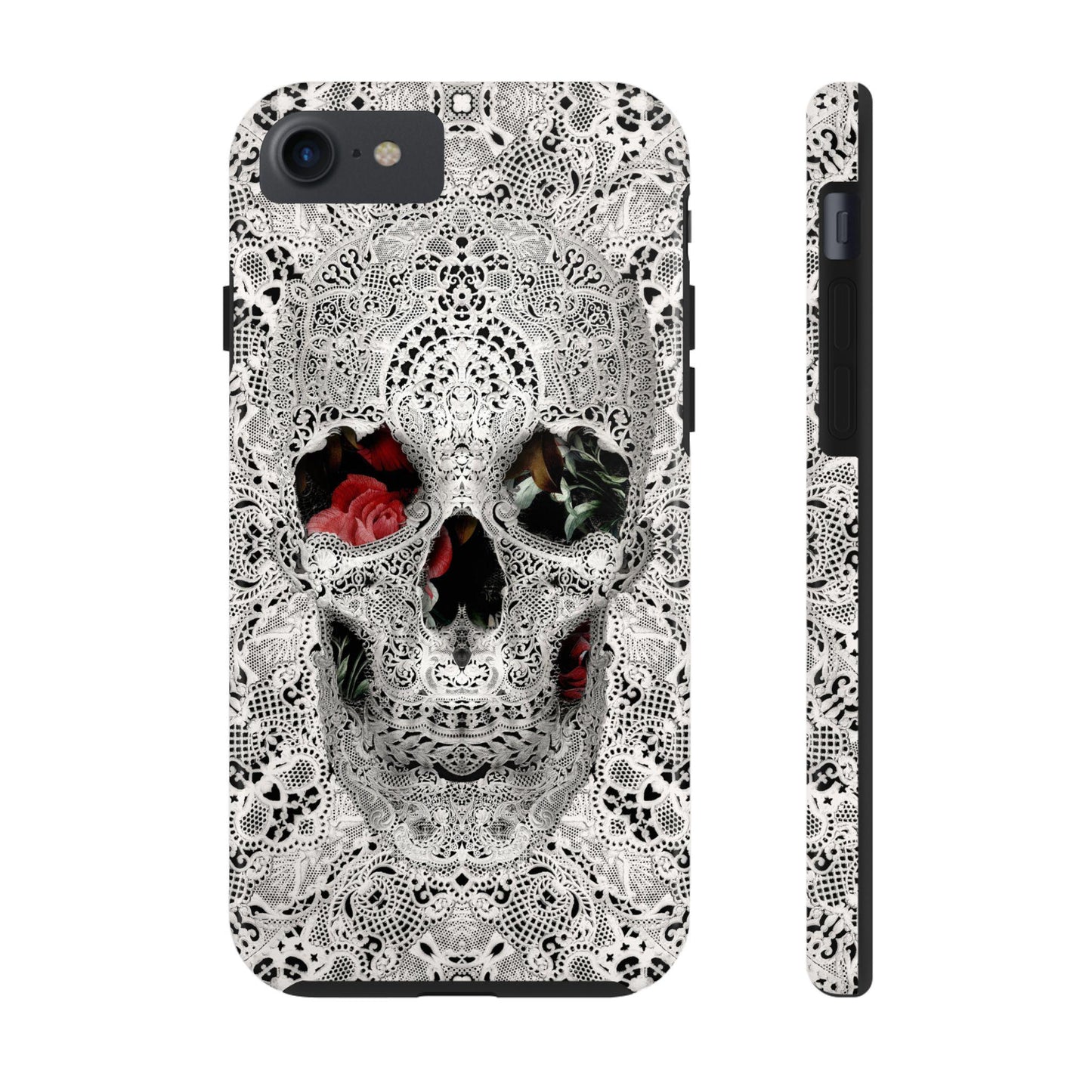 Skull Lace Tough Phone Case, Black and White Pattern, Gothic iPhone Cover, Unique Skeleton Art, Edgy Phone Protection