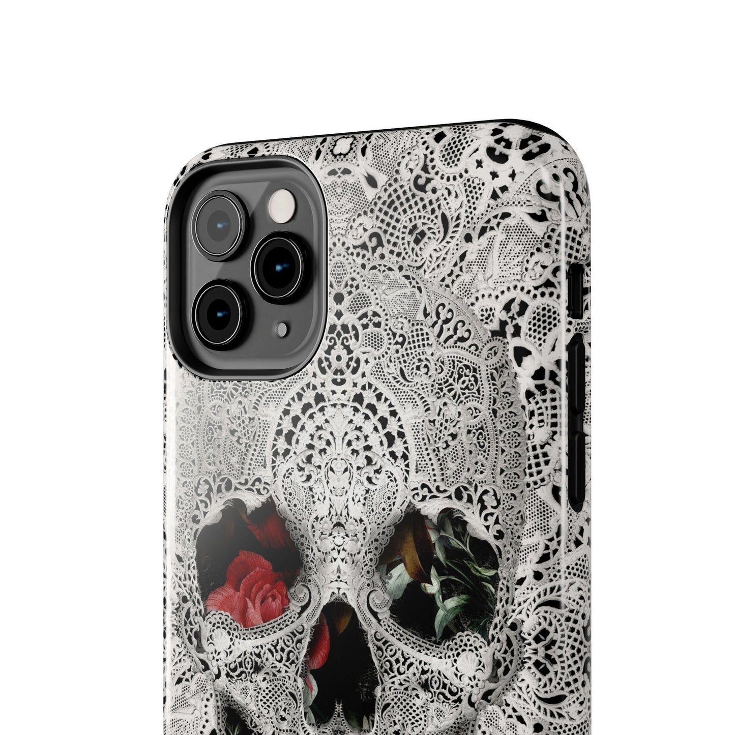 Skull Lace Tough Phone Case, Black and White Pattern, Gothic iPhone Cover, Unique Skeleton Art, Edgy Phone Protection