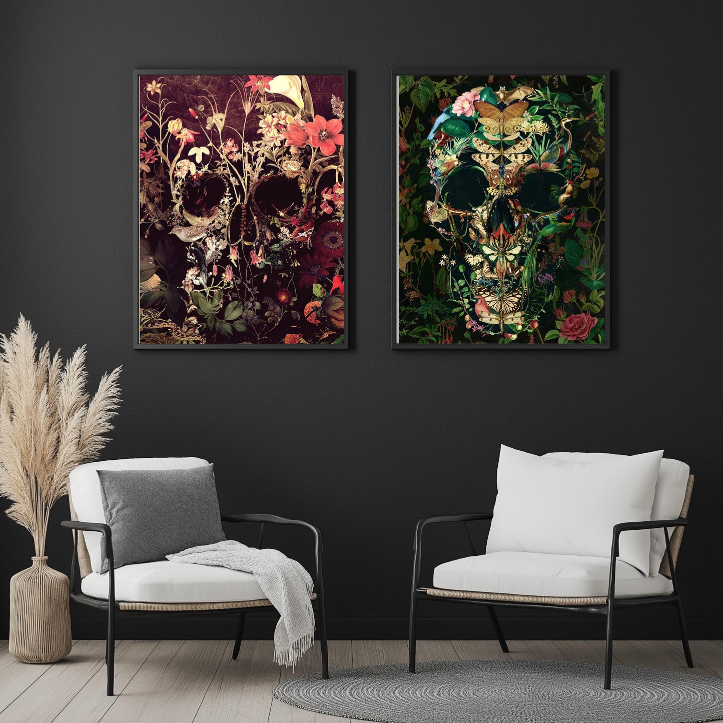 2 Piece Skull Art Set, Boho Art Set | Canvas, Paper & Framed Gift Set Options