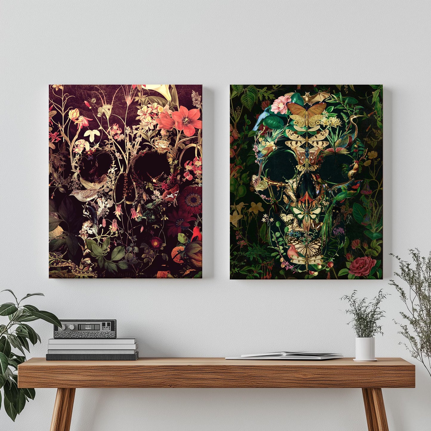 2 Piece Skull Art Set, Boho Art Set | Canvas, Paper & Framed Gift Set Options