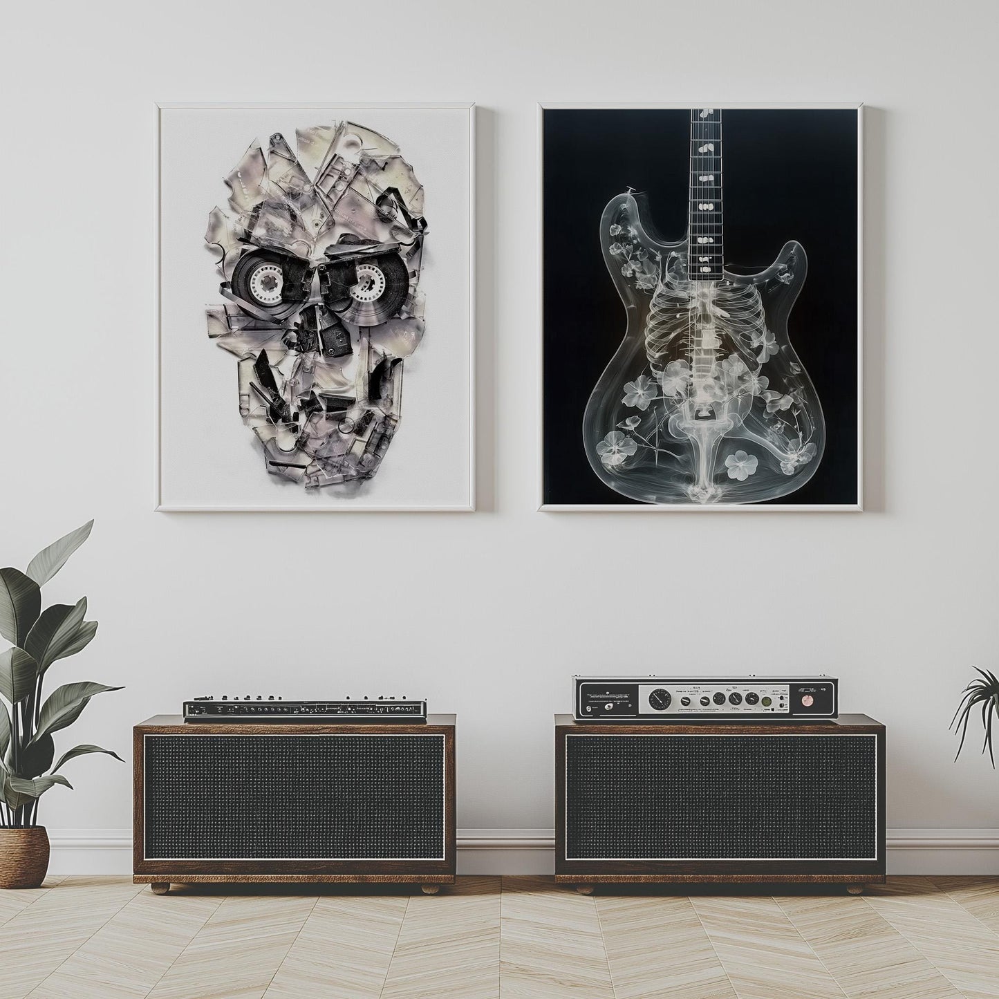 Music-Inspired Skull & Guitar Art Prints - Canvas, Framed, and Poster Options