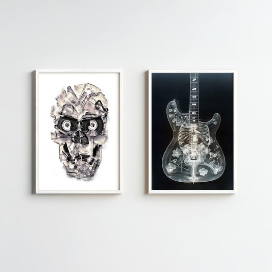 Music-Inspired Skull & Guitar Art Prints - Canvas, Framed, and Poster Options