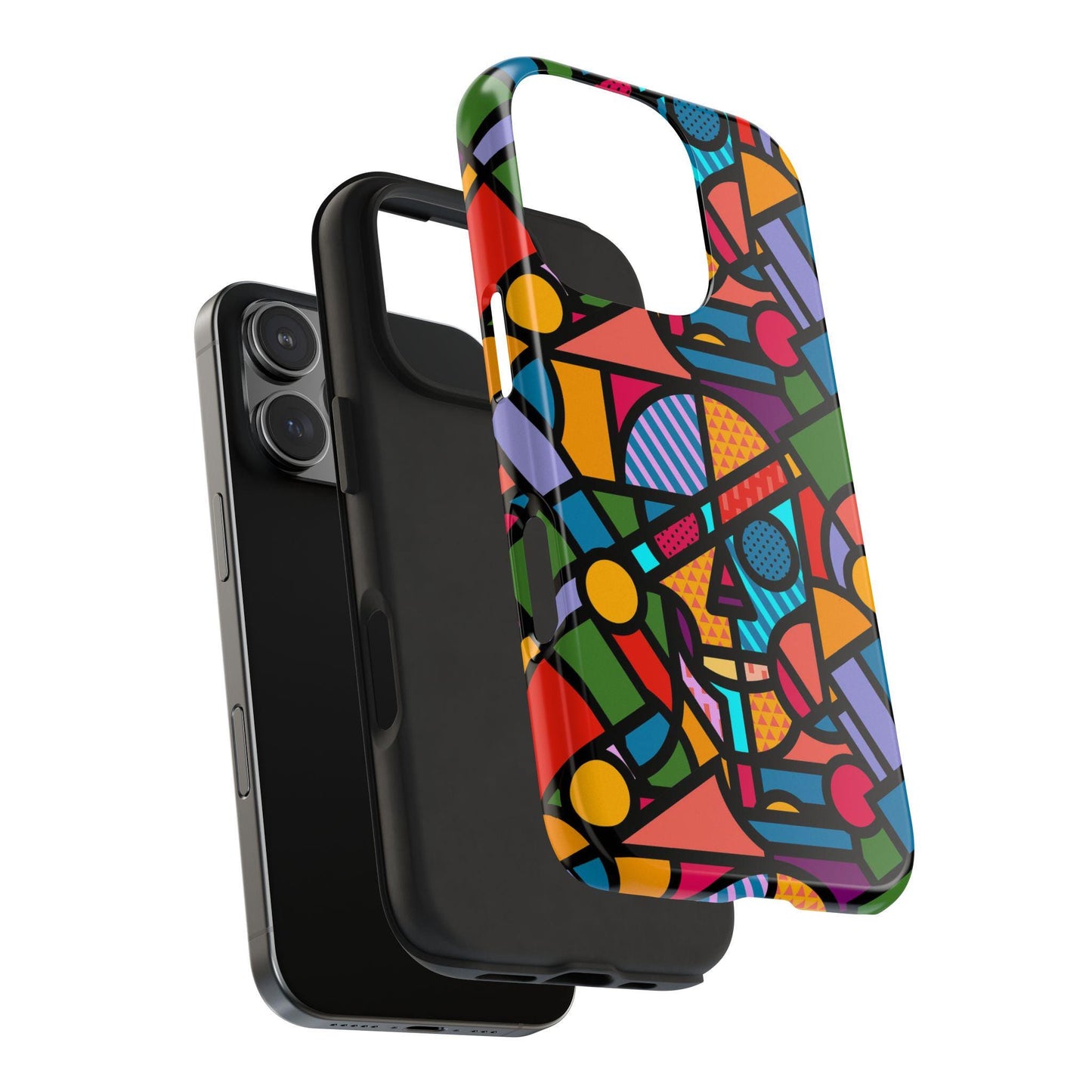 Geometric Skull Tough Phone Case, Colorful Pop Art Pattern, Protective Phone Cover, Unique Phone Accessory, Trendy Phone Case, Cool Phone