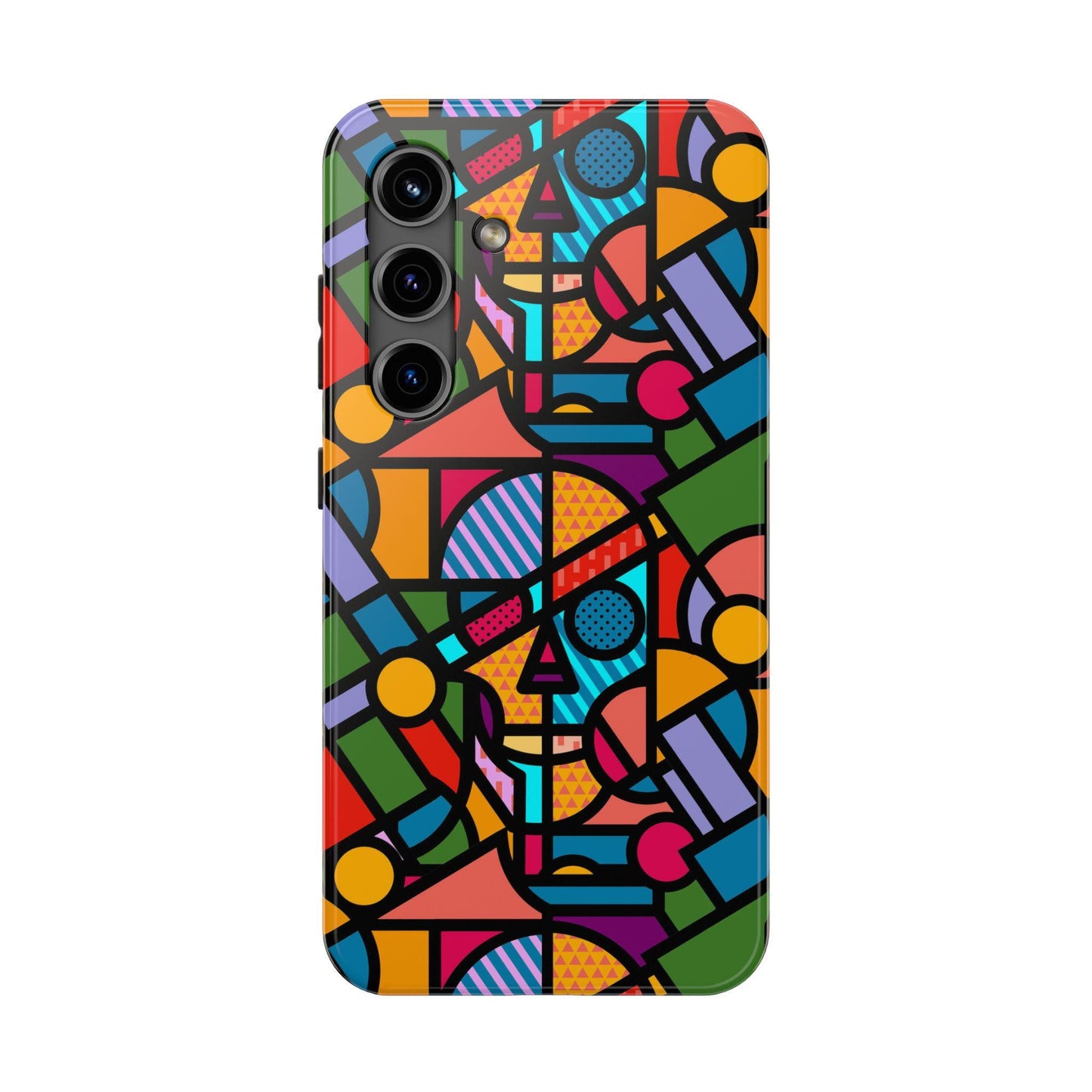 Geometric Skull Tough Phone Case, Colorful Pop Art Pattern, Protective Phone Cover, Unique Phone Accessory, Trendy Phone Case, Cool Phone