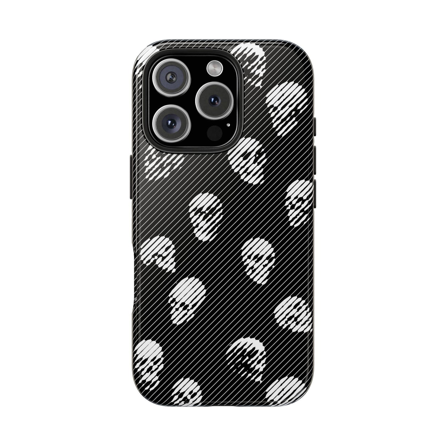 Skull Graphic Tough Phone Cases - Black and White All Over Pattern, Protective Hard Cover, Cool Goth Smartphone Accessories, Gothic Skeleton