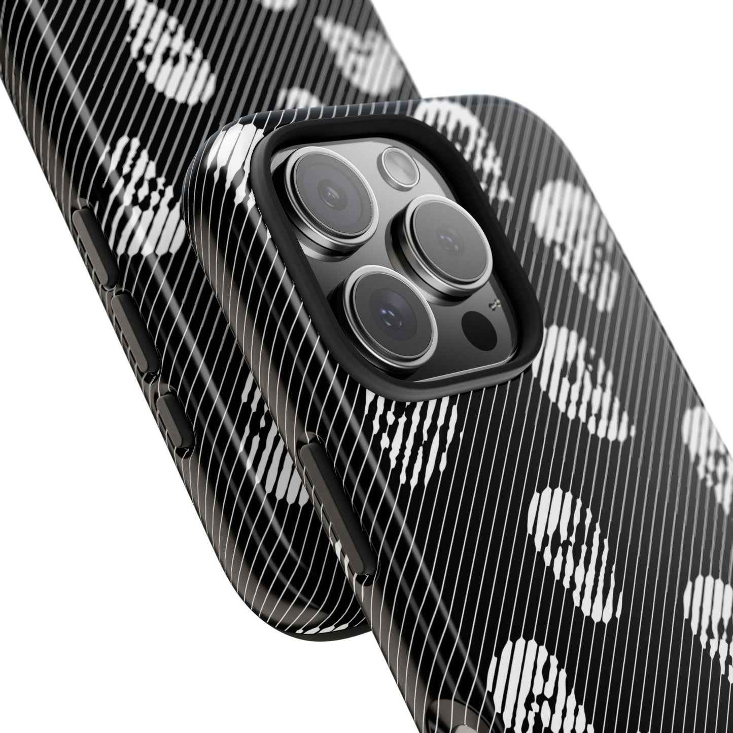 Skull Graphic Tough Phone Cases - Black and White All Over Pattern, Protective Hard Cover, Cool Goth Smartphone Accessories, Gothic Skeleton