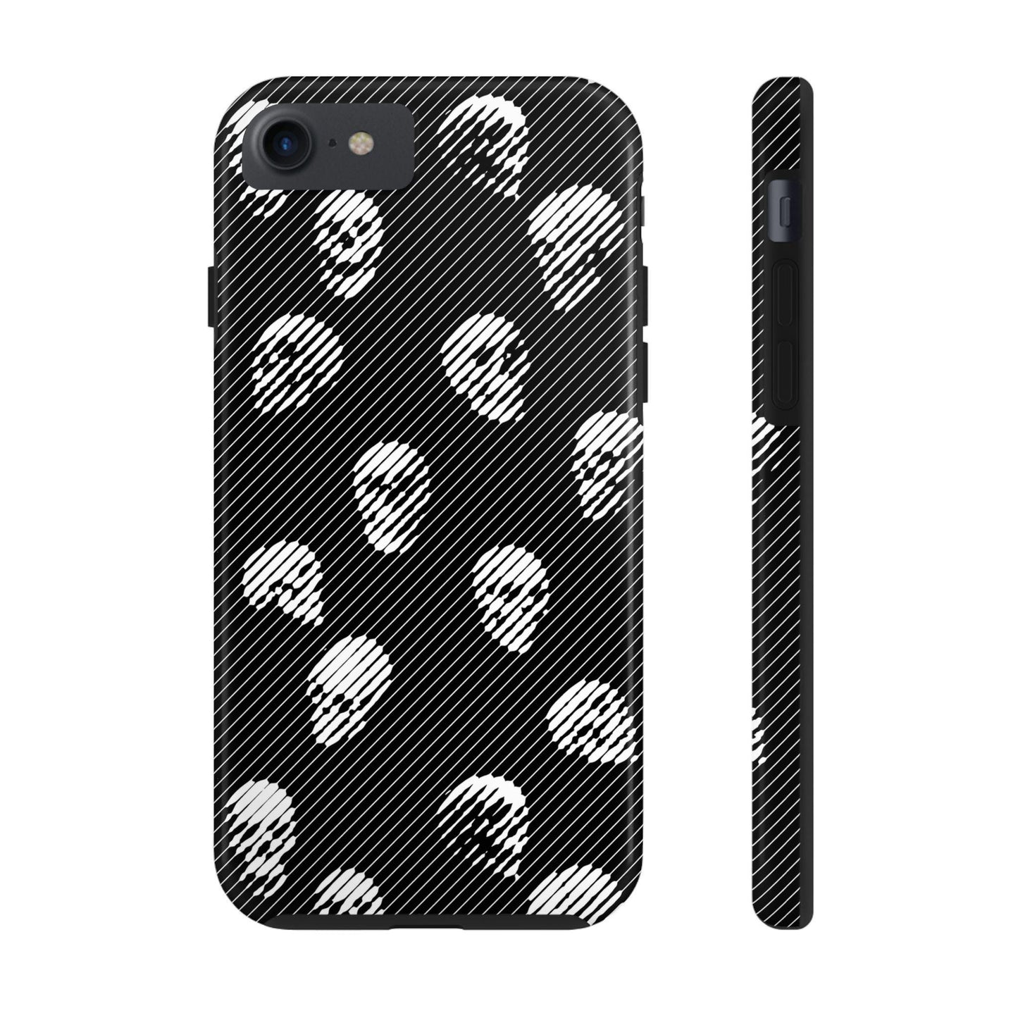 Skull Graphic Tough Phone Cases - Black and White All Over Pattern, Protective Hard Cover, Cool Goth Smartphone Accessories, Gothic Skeleton