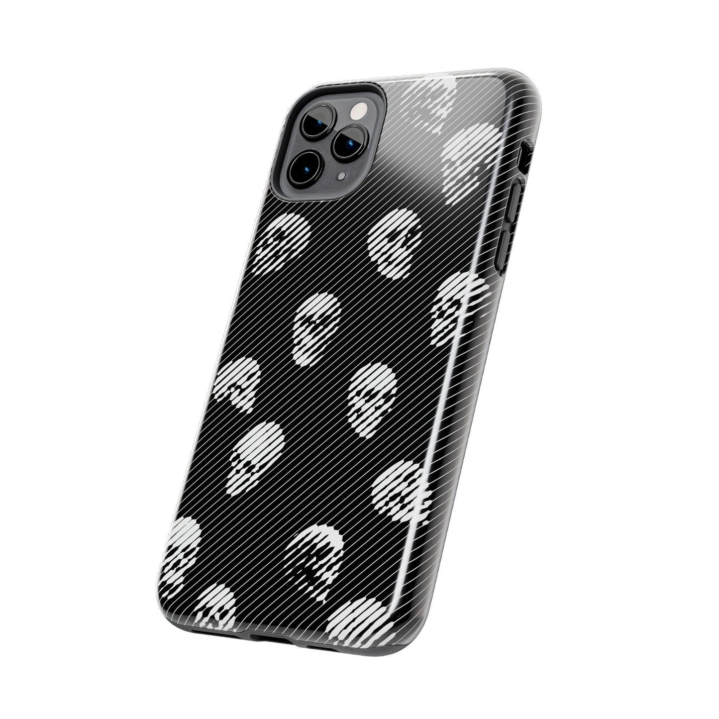 Skull Graphic Tough Phone Cases - Black and White All Over Pattern, Protective Hard Cover, Cool Goth Smartphone Accessories, Gothic Skeleton