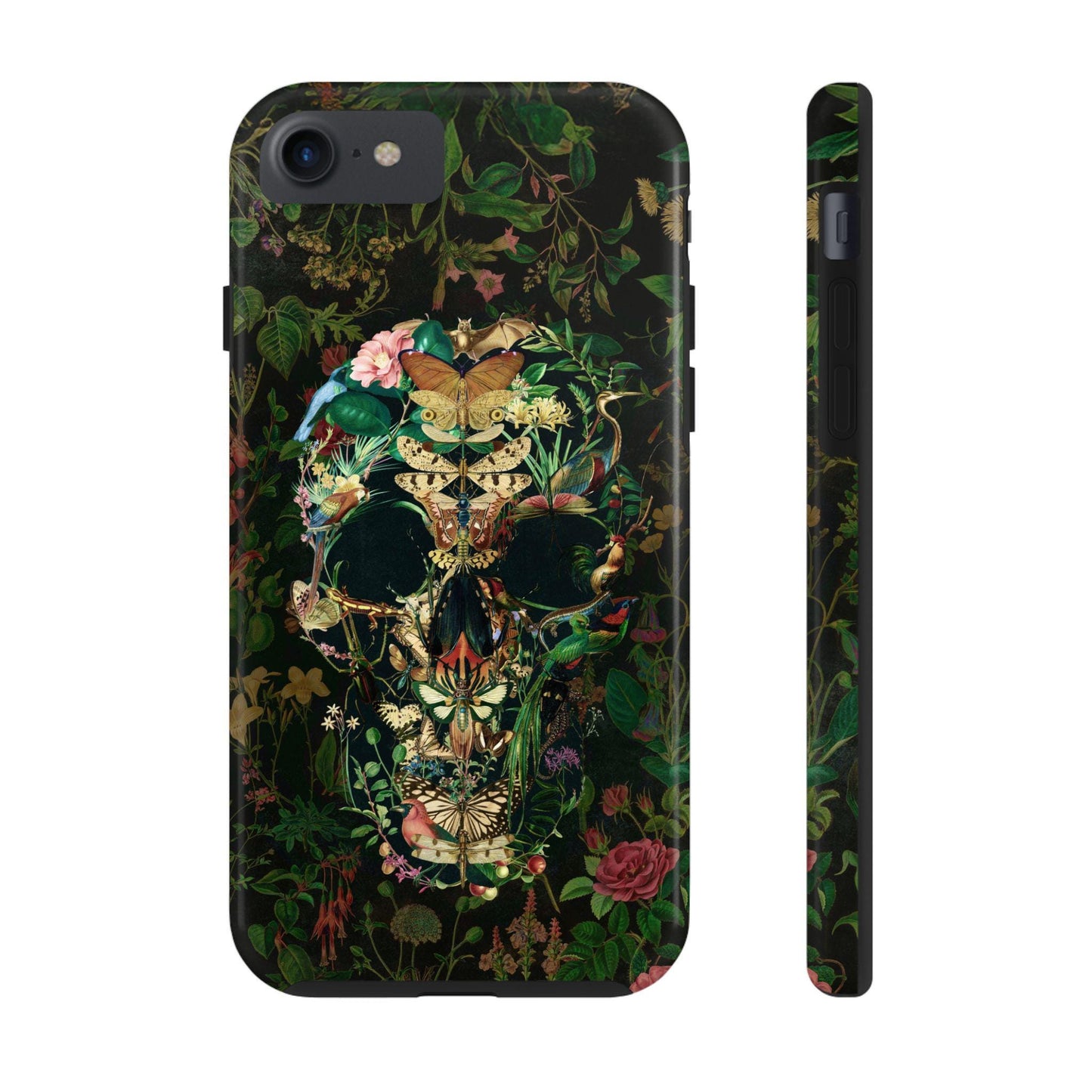 Floral Skull Art Tough Phone Cases, Boho Summer Flowers, Bohemian Mood, Protective Smartphone Cover