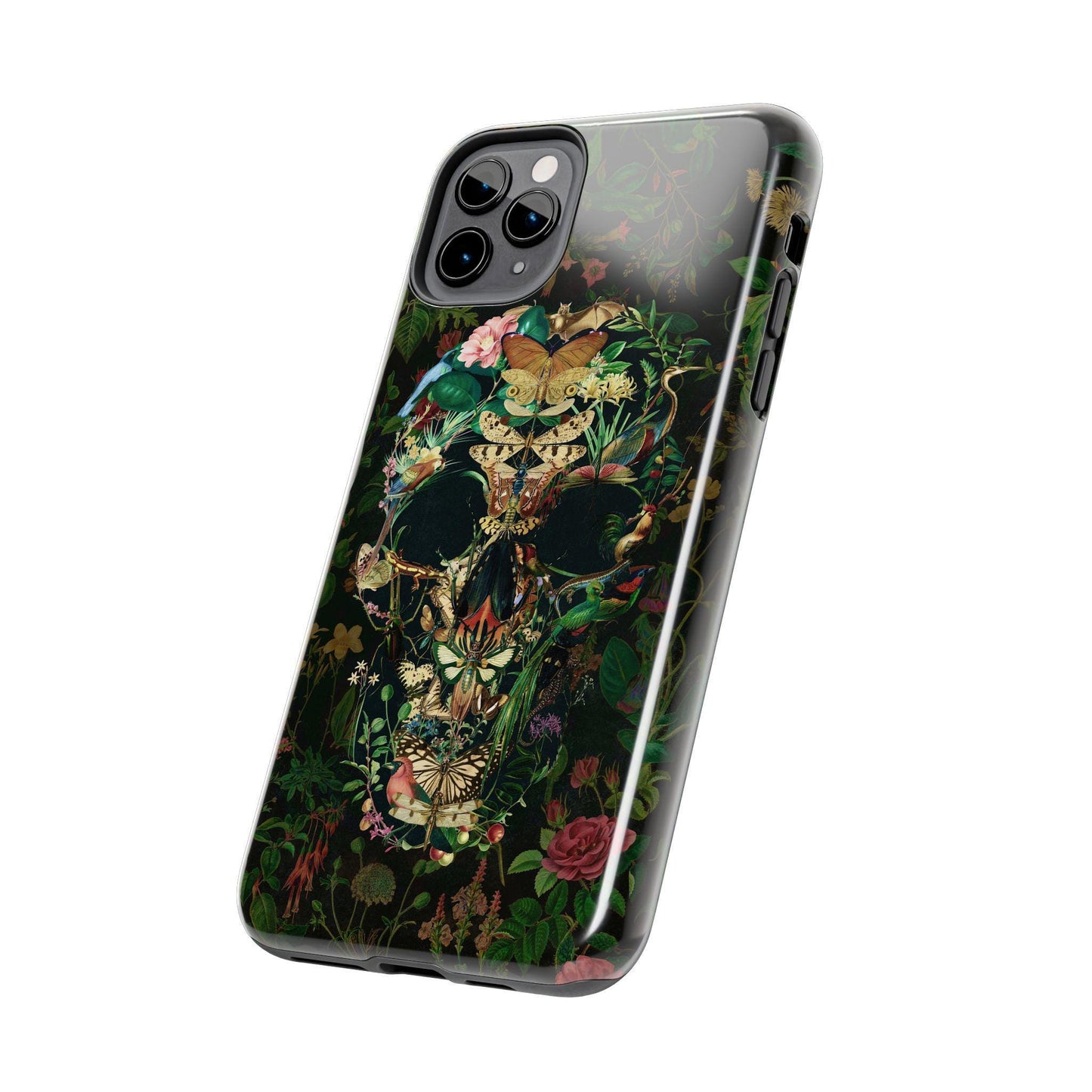 Floral Skull Art Tough Phone Cases, Boho Summer Flowers, Bohemian Mood, Protective Smartphone Cover