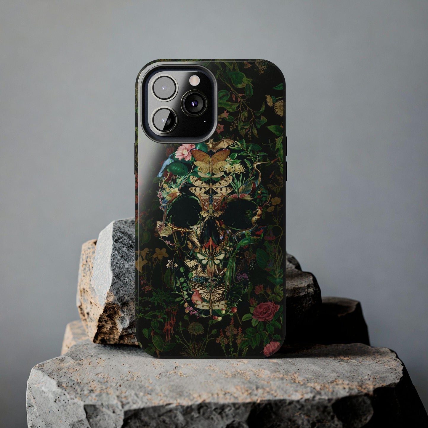 Floral Skull Art Tough Phone Cases, Boho Summer Flowers, Bohemian Mood, Protective Smartphone Cover