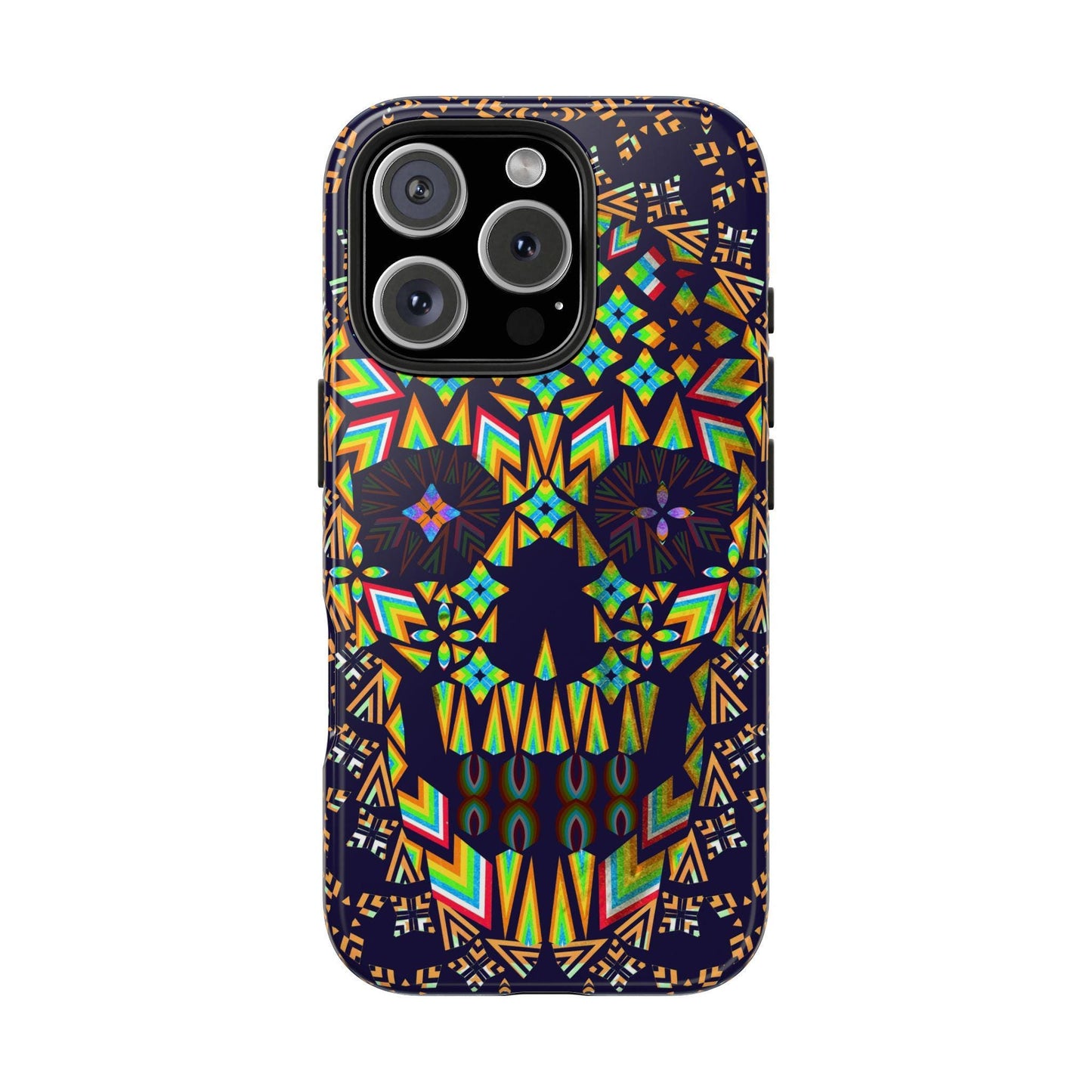 Geometric Skull Tough Phone Cases, Colorful Abstract Skull Art, iPhone Case, Protective Cover, Unique Phone Accessories, Trendy Mobile