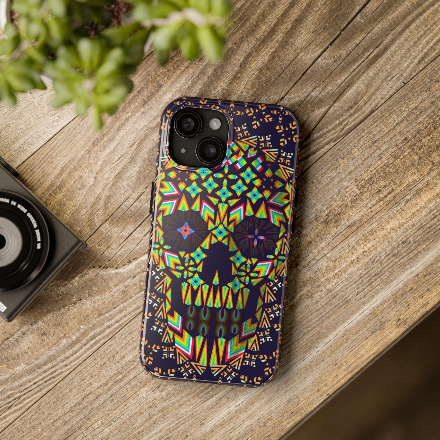 Geometric Skull Tough Phone Cases, Colorful Abstract Skull Art, iPhone Case, Protective Cover, Unique Phone Accessories, Trendy Mobile