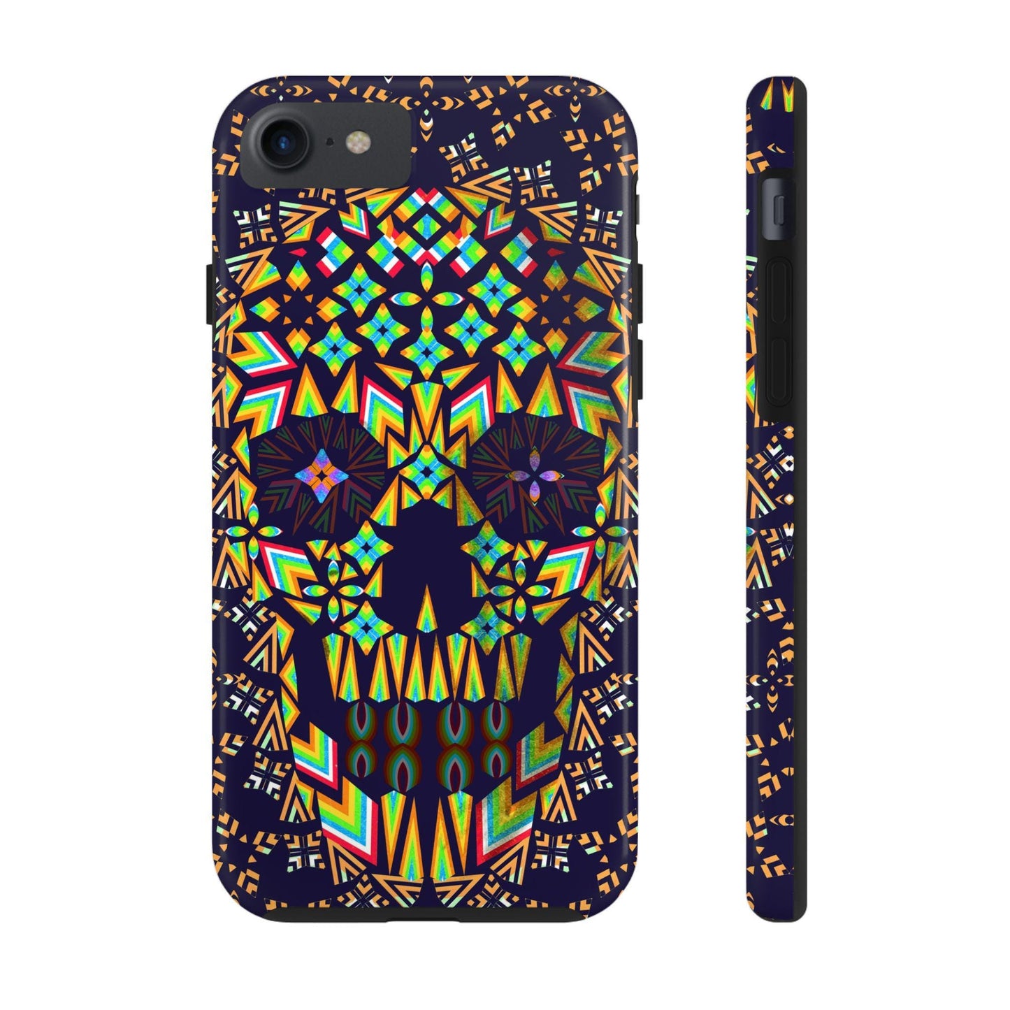 Geometric Skull Tough Phone Cases, Colorful Abstract Skull Art, iPhone Case, Protective Cover, Unique Phone Accessories, Trendy Mobile