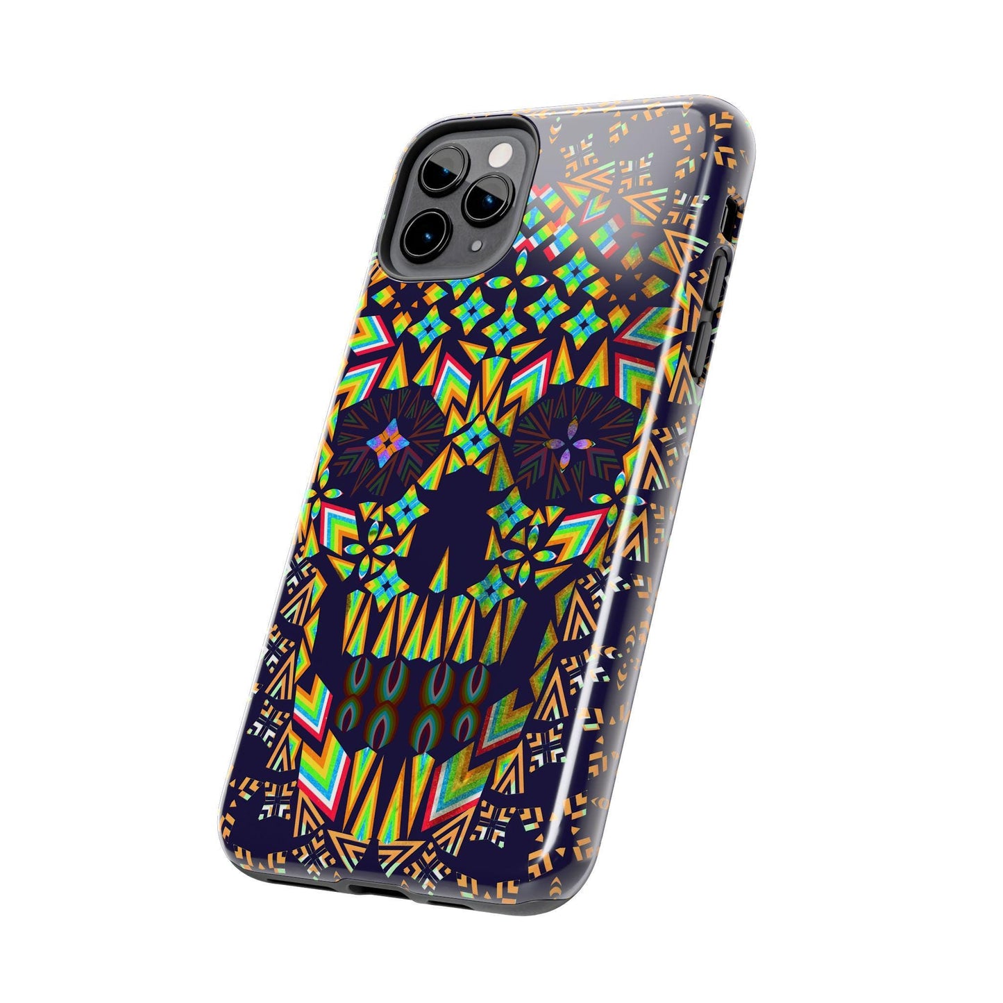 Geometric Skull Tough Phone Cases, Colorful Abstract Skull Art, iPhone Case, Protective Cover, Unique Phone Accessories, Trendy Mobile