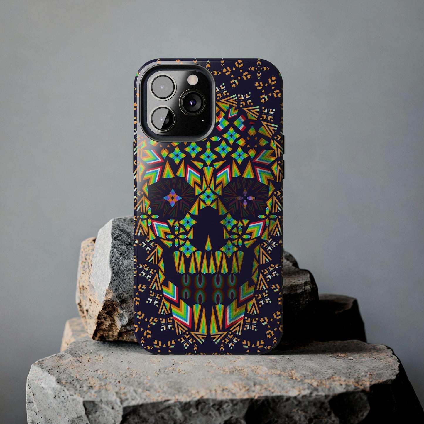 Geometric Skull Tough Phone Cases, Colorful Abstract Skull Art, iPhone Case, Protective Cover, Unique Phone Accessories, Trendy Mobile