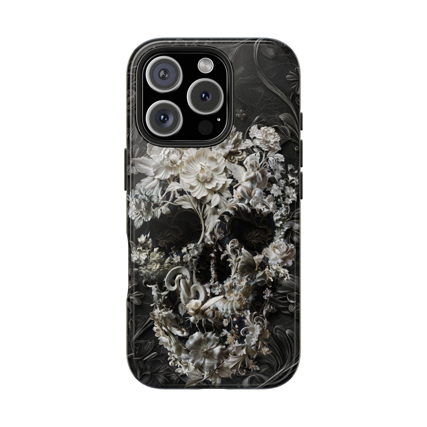 Marble Skull Art Tough Phone Cases, Boho Flower Skull Case, Bohemian Mood, Protective Smartphone Cover