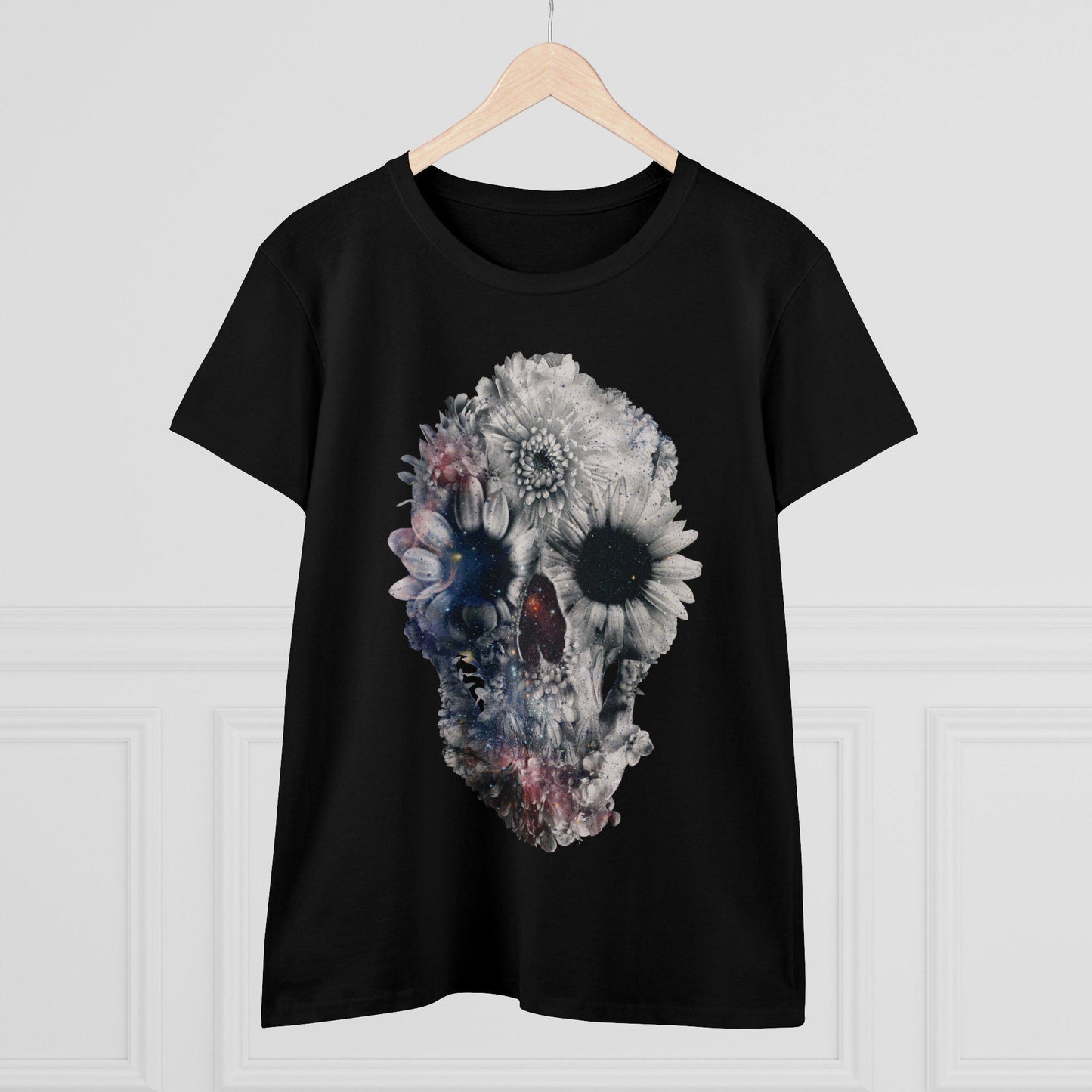Boho Skull Graphic Tee, Edgy Womens T-Shirt, Unique Skull Gift, Boho Chic Attire, Halloween Fashion