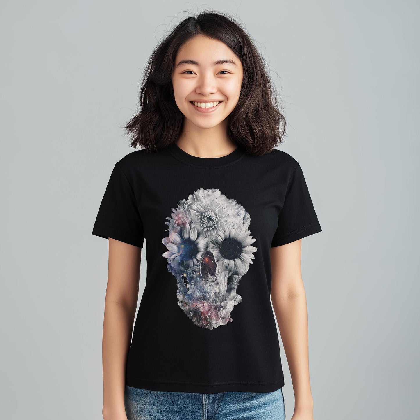 Boho Skull Graphic Tee, Edgy Womens T-Shirt, Unique Skull Gift, Boho Chic Attire, Halloween Fashion