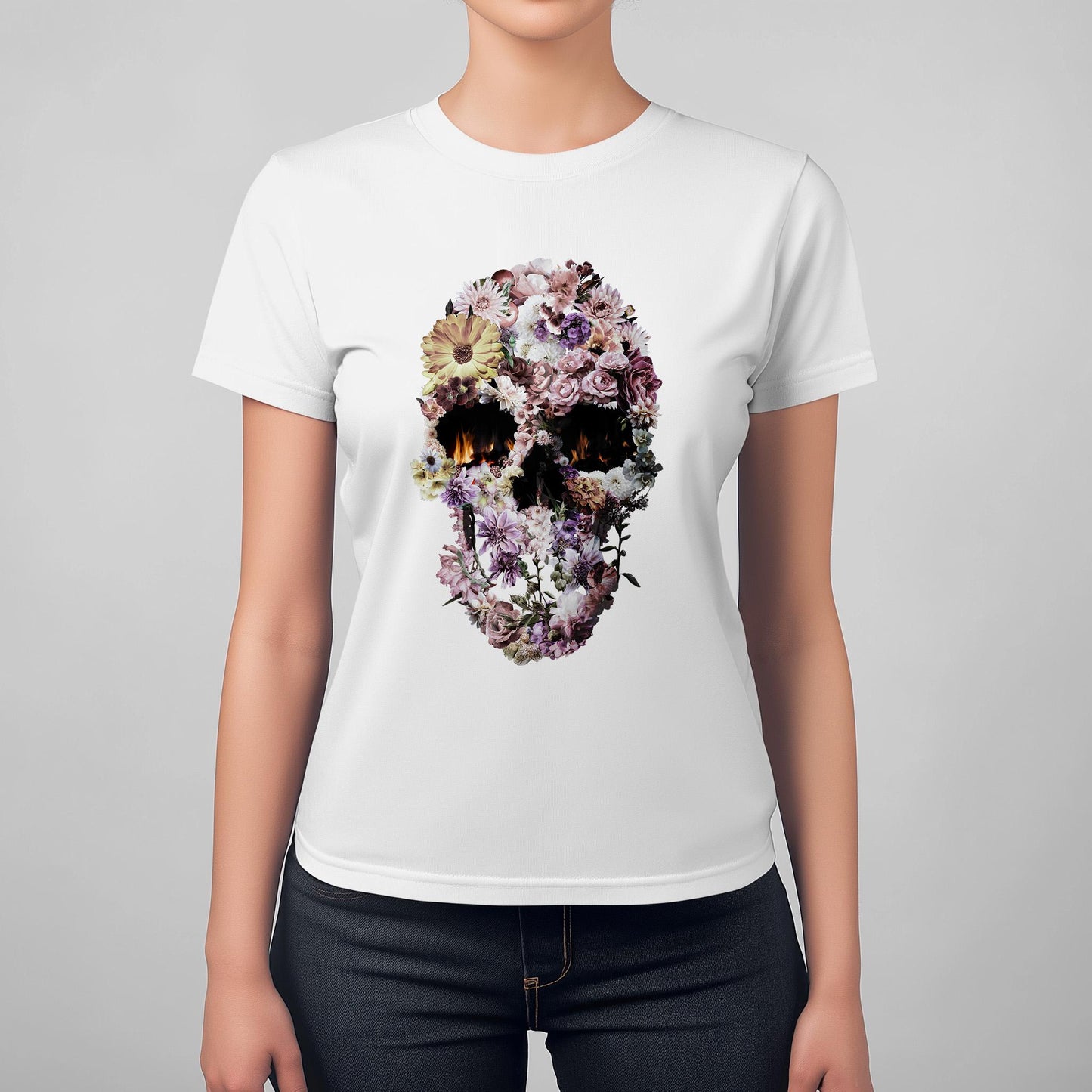 Alternative Skull T-Shirt - Women’s Floral Gothic Tee - Vintage Floral Skull Print - Dark Aesthetic Fashion