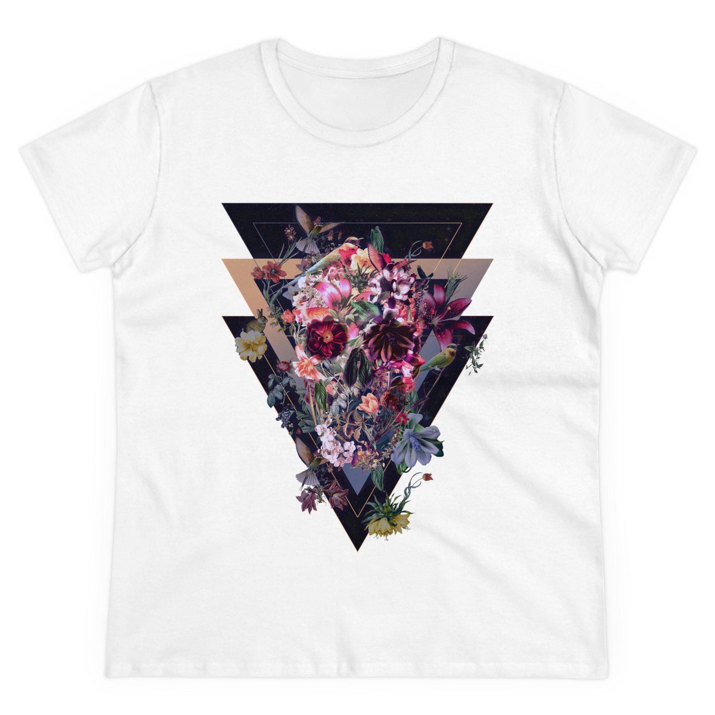 Flower Skull Womens Tee, Cool Graphic T-Shirt, Unique Gift For Her, Boho Chic Style Clothing, Halloween Fashion