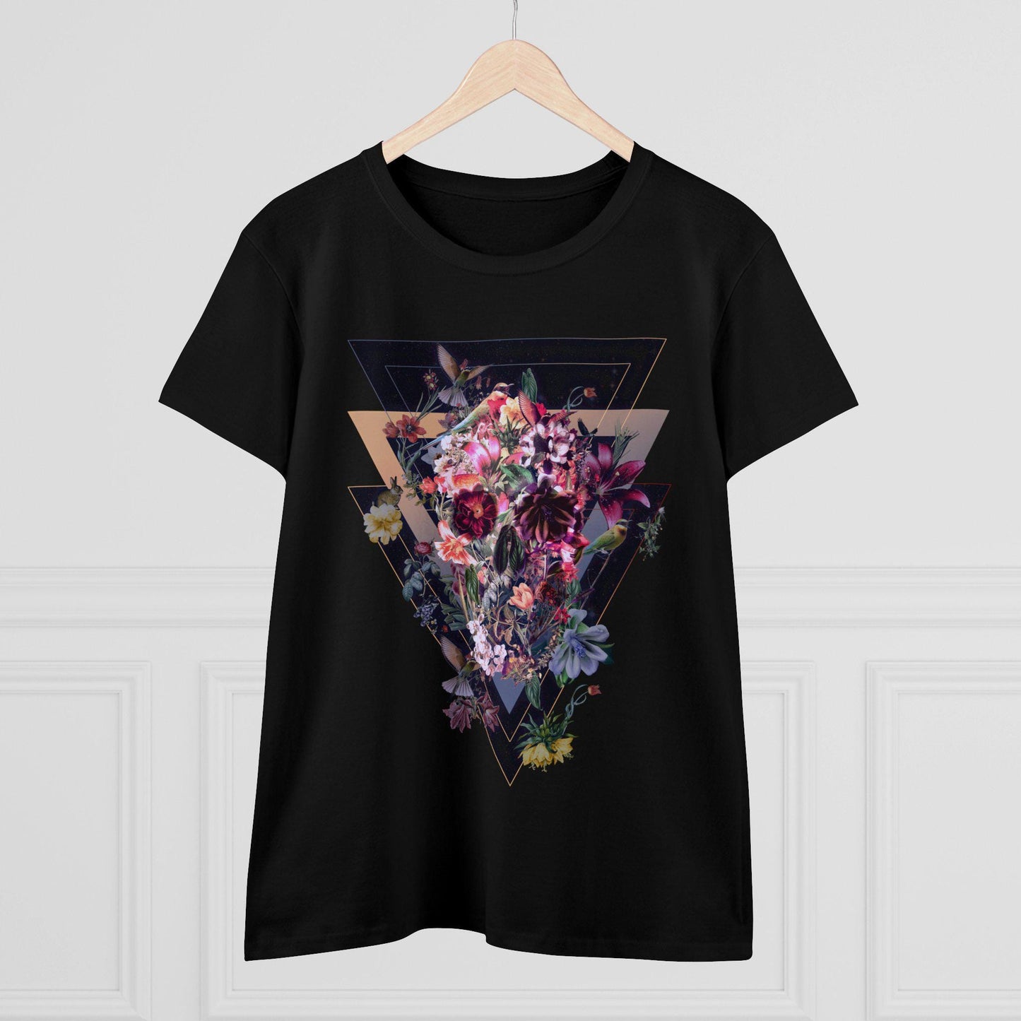 Flower Skull Womens Tee, Cool Graphic T-Shirt, Unique Gift For Her, Boho Chic Style Clothing, Halloween Fashion