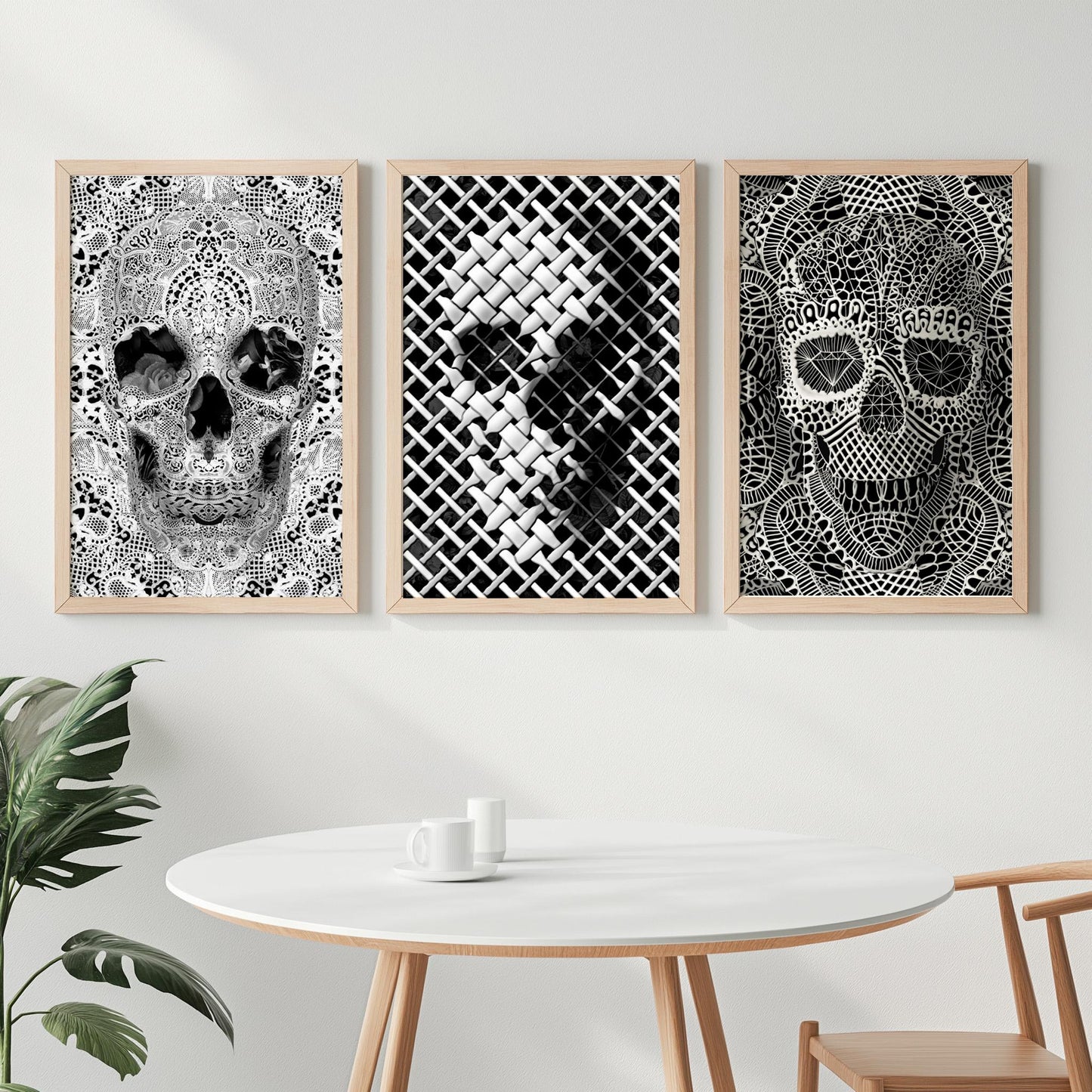 3 Piece Skull Poster, Black And White Art Set | Canvas, Paper & Framed Gift Set Options