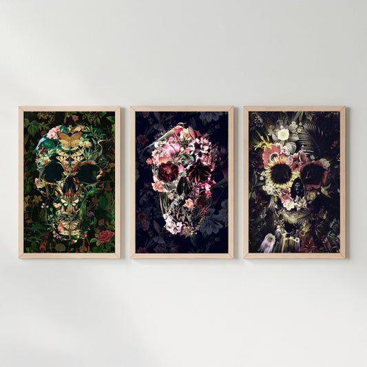 Floral Art Set, Boho Skull Set Of 3 | Canvas, Paper & Framed Gift Set Options