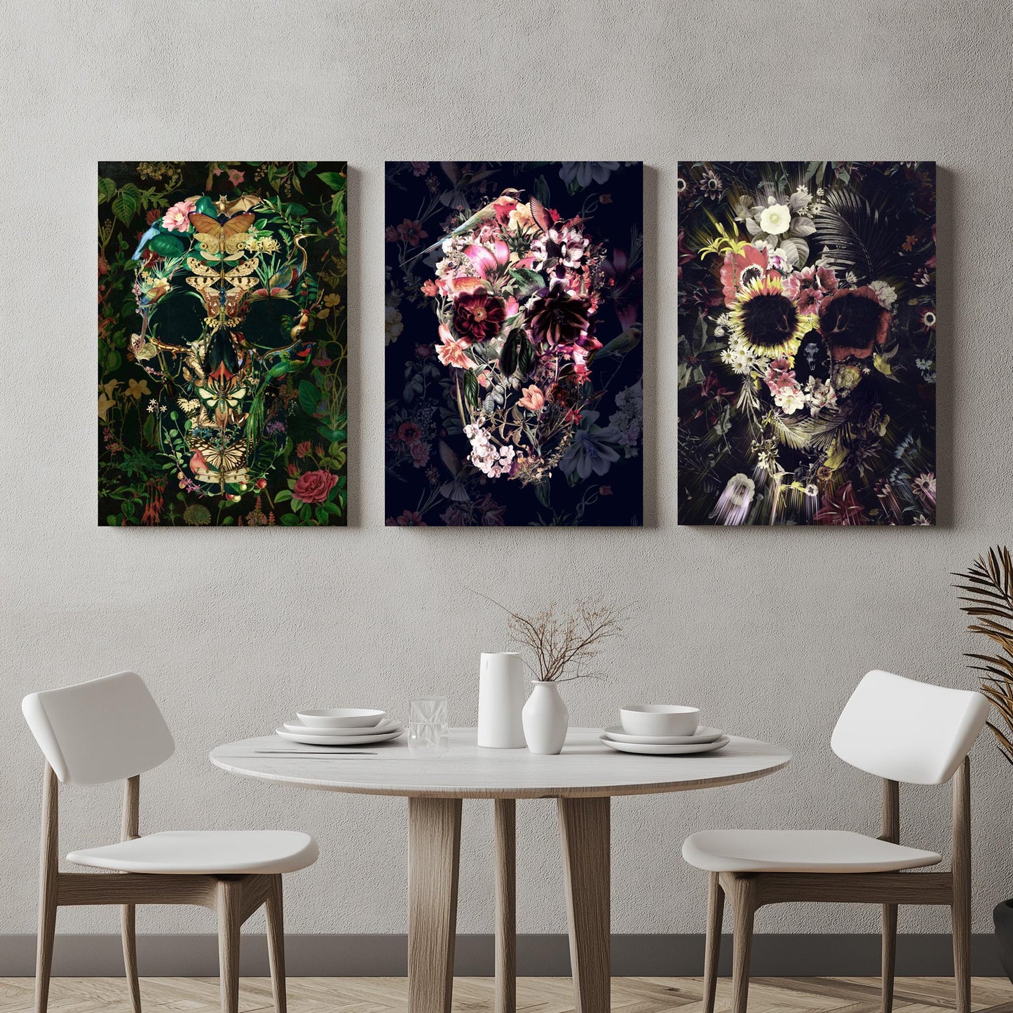 Floral Art Set, Boho Skull Set Of 3 | Canvas, Paper & Framed Gift Set Options