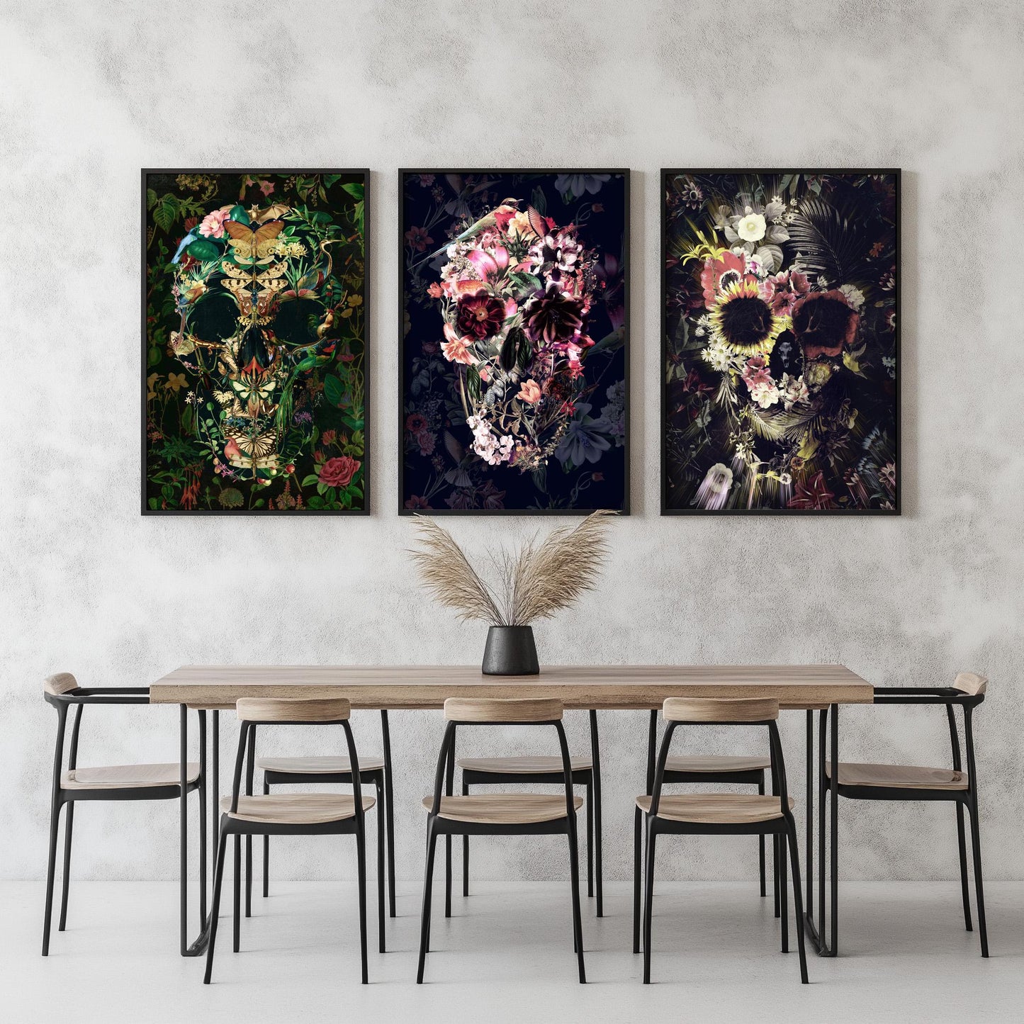 Floral Art Set, Boho Skull Set Of 3 | Canvas, Paper & Framed Gift Set Options