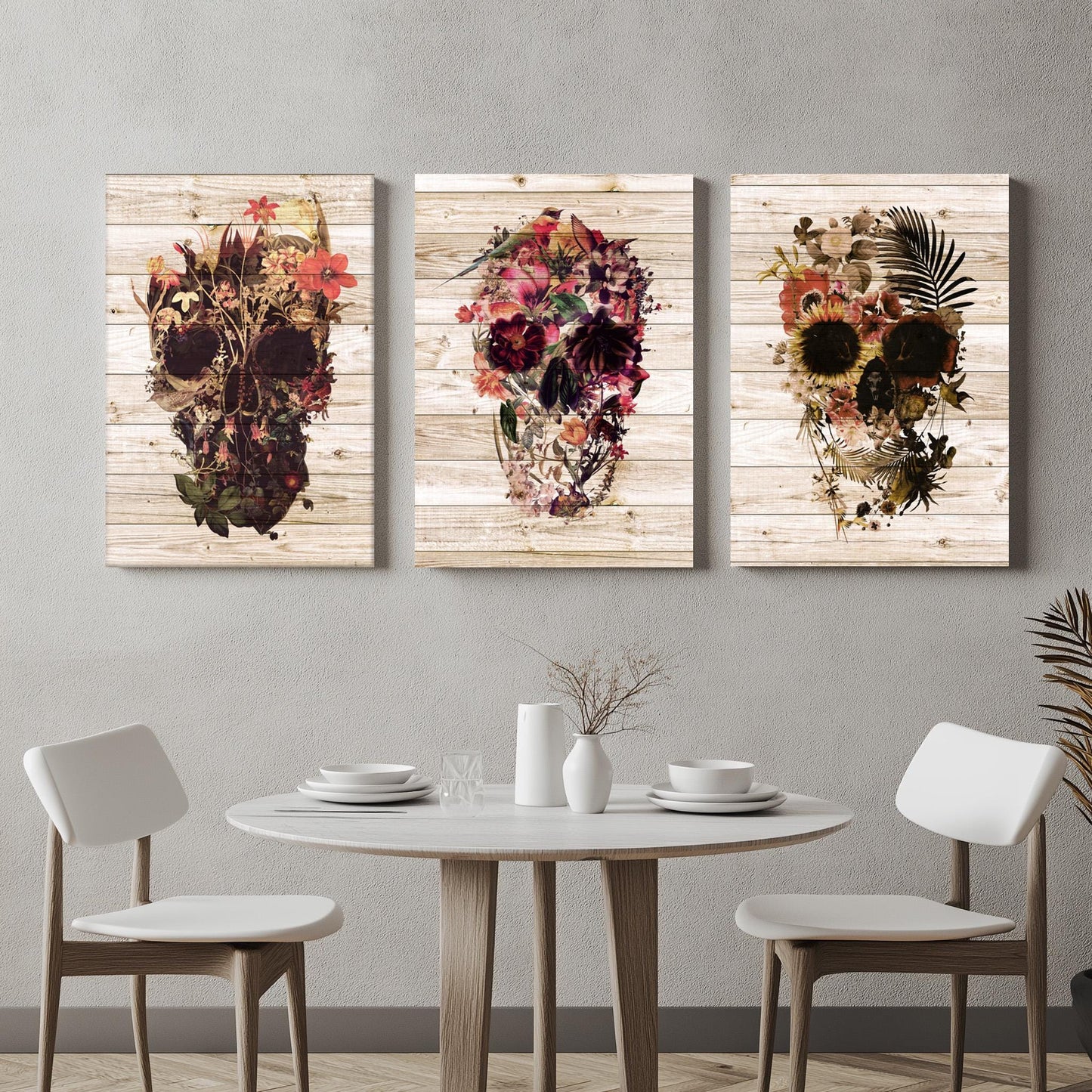 Boho Art Print Set, Floral Skull Art | Canvas, Paper & Framed Gift Set Options