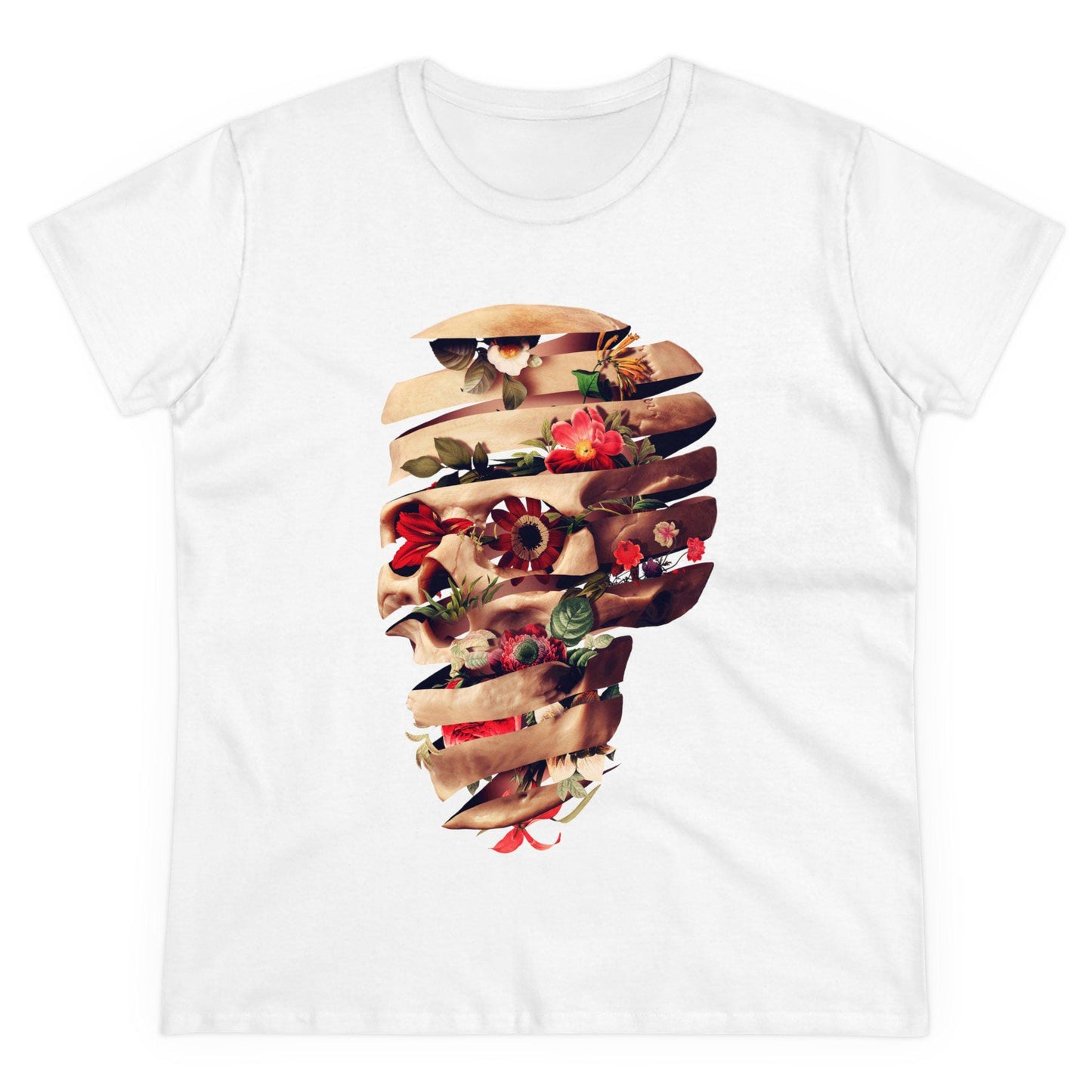 Floral Skull Womens Tee, Cool Graphic T-Shirt, Unique Gift For Her, Boho Chic Style Clothing, Halloween Fashion