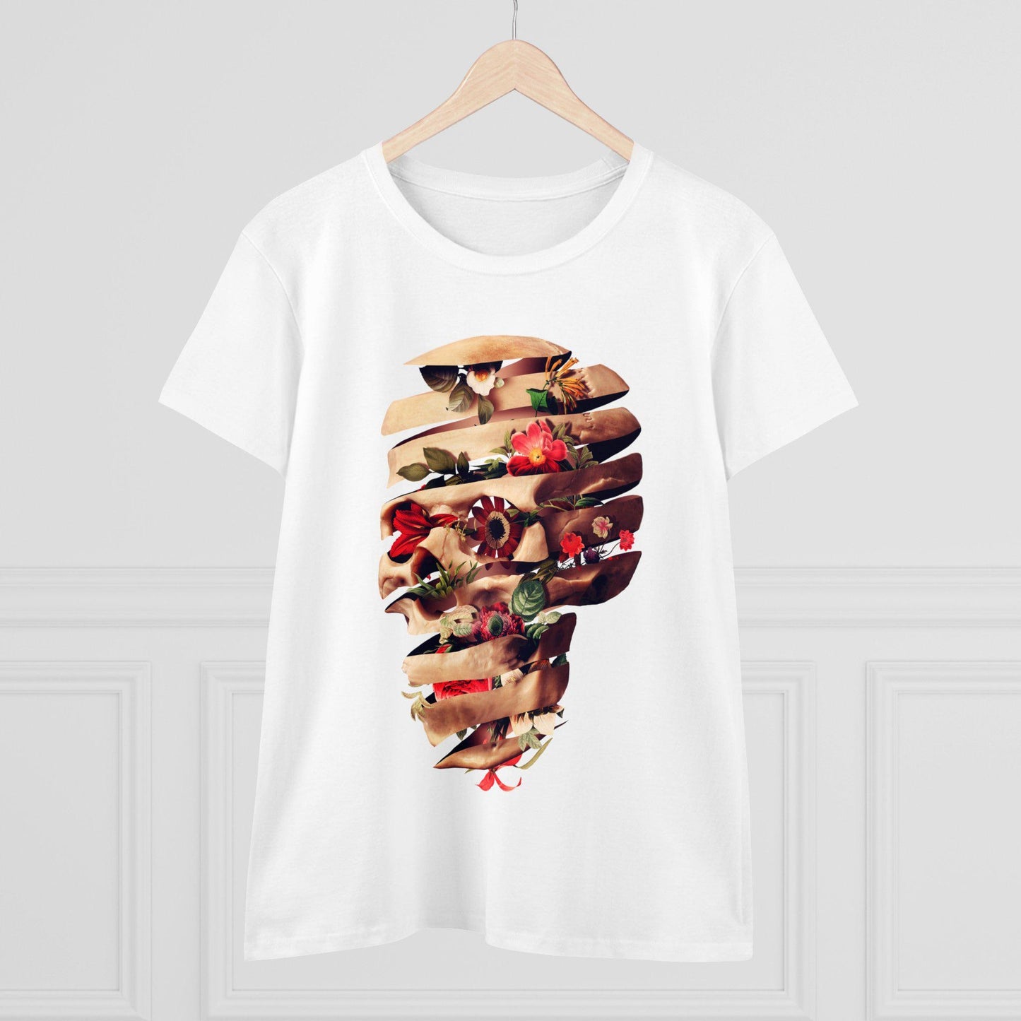 Floral Skull Womens Tee, Cool Graphic T-Shirt, Unique Gift For Her, Boho Chic Style Clothing, Halloween Fashion
