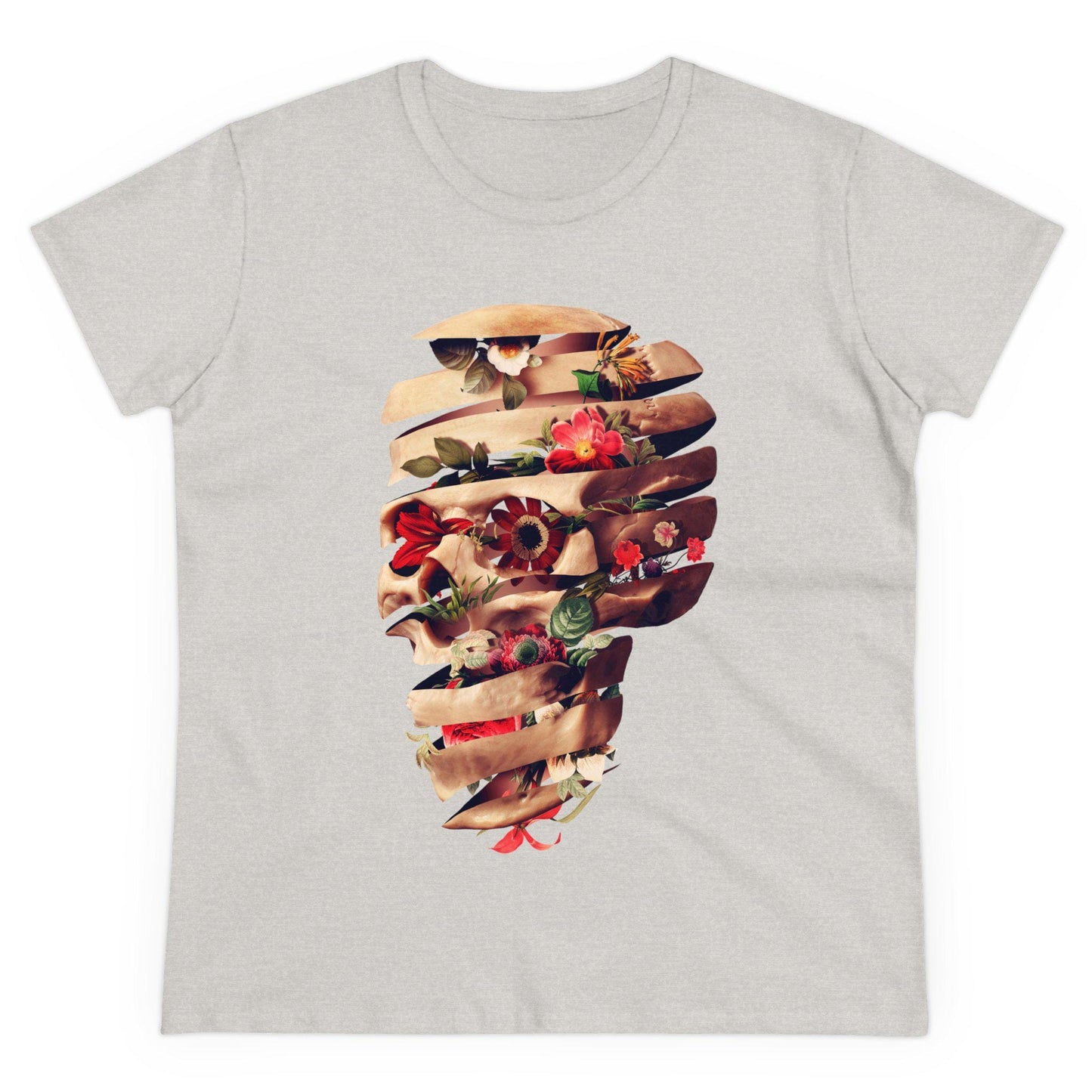 Floral Skull Womens Tee, Cool Graphic T-Shirt, Unique Gift For Her, Boho Chic Style Clothing, Halloween Fashion
