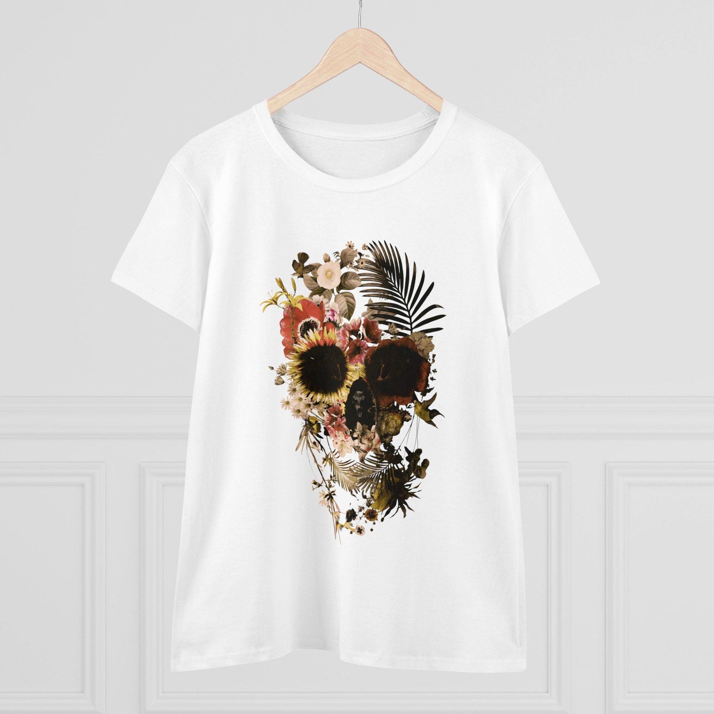 Floral Skull Graphic Tee, Boho Womens T-Shirt, Unique Skull Gift, Boho Chic Clothing, Halloween Fashion