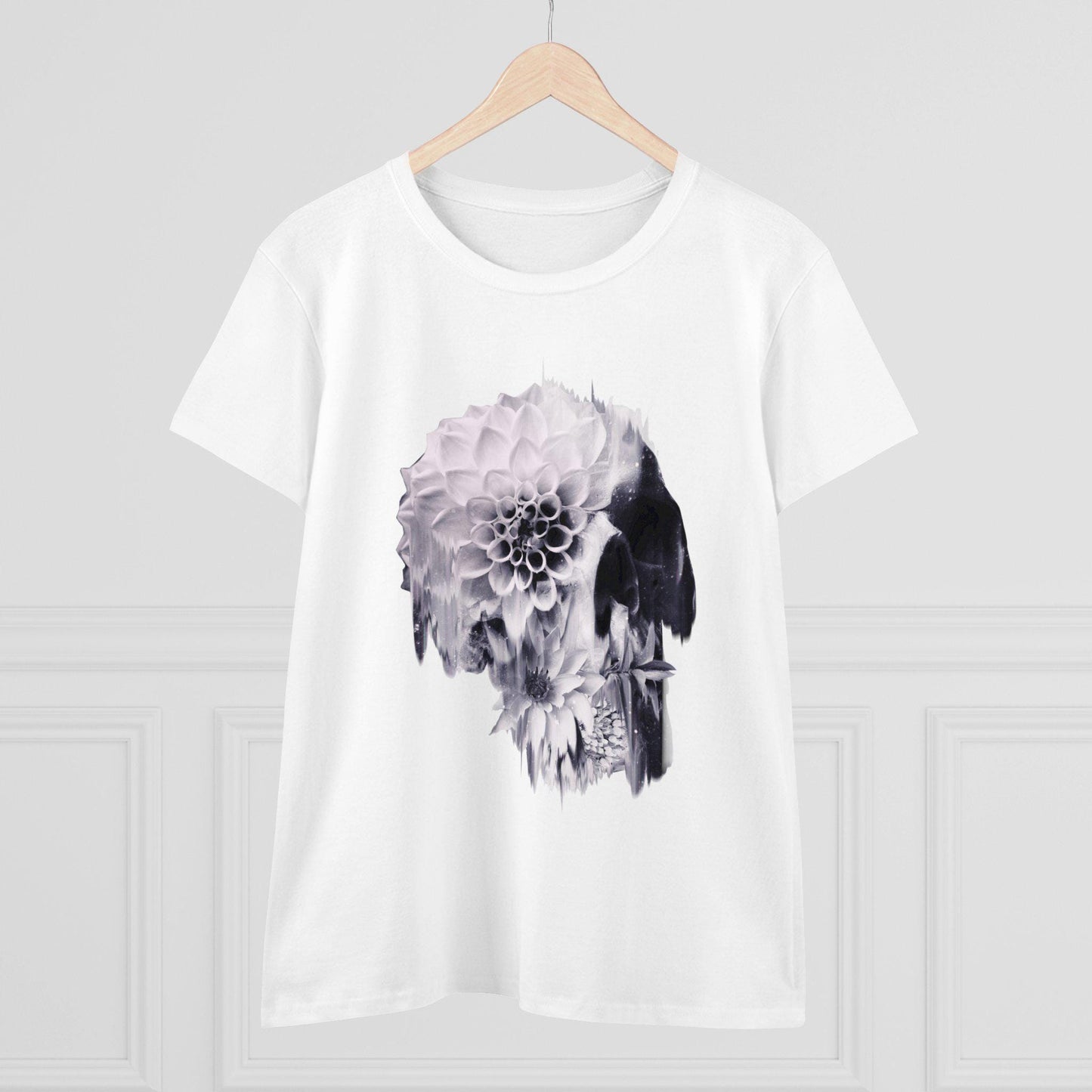Boho Skull Graphic Tee, Edgy Womens T-Shirt, Unique Skull Gift, Black And White Skull Gift For Her