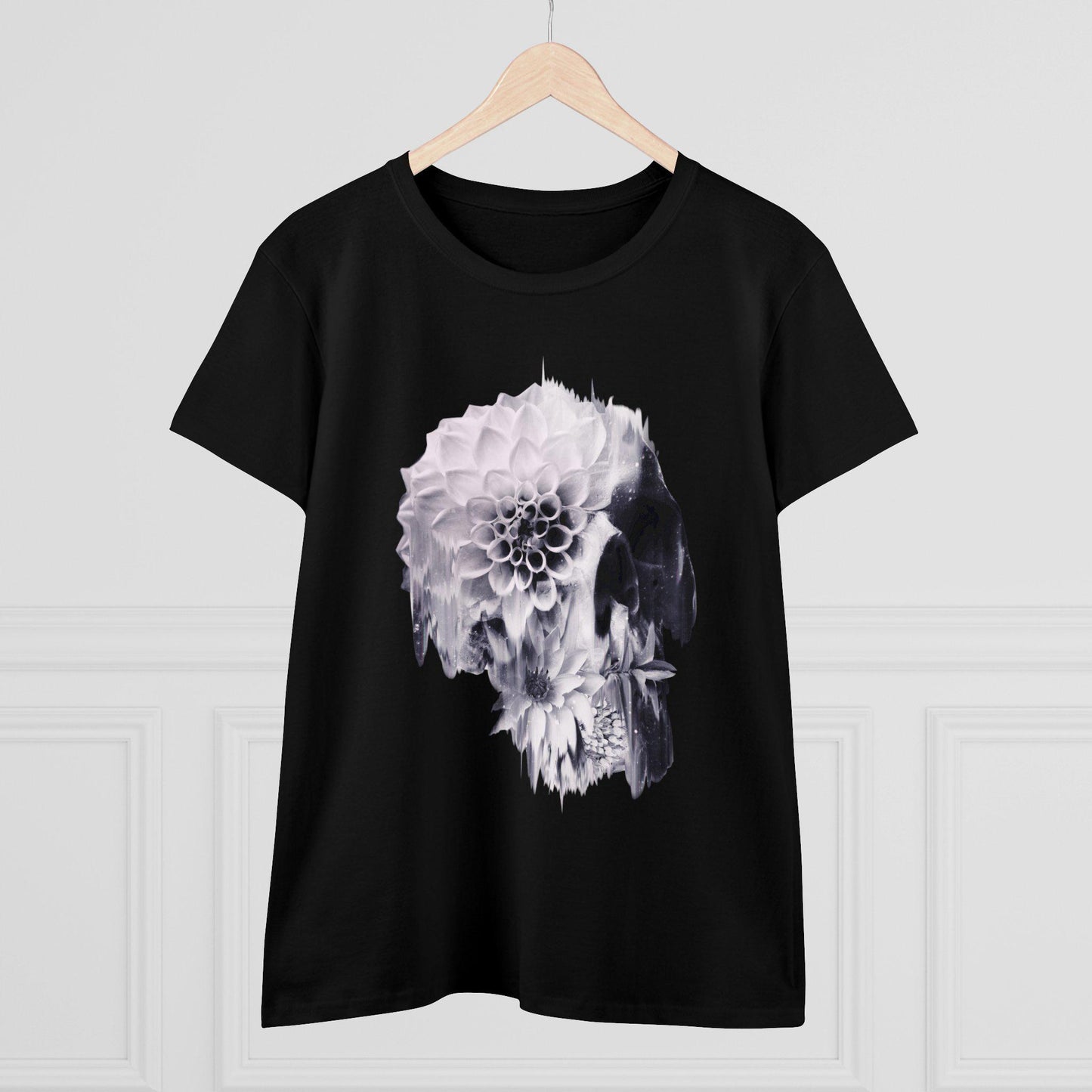 Boho Skull Graphic Tee, Edgy Womens T-Shirt, Unique Skull Gift, Black And White Skull Gift For Her