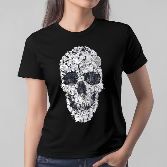 Skull Drawing Tee, Womens Skull T-Shirt, Unique Skull Gift, Black And White Skull Gift For Her