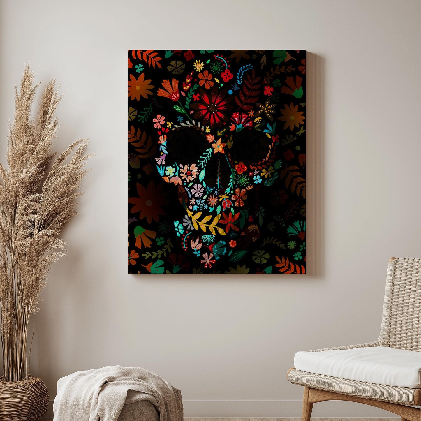 Botanical Skull Illusion Art Print - Unique Floral Composition