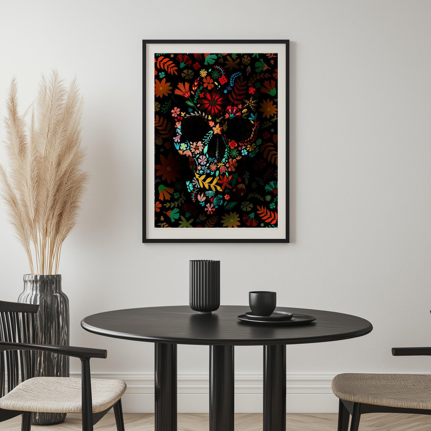 Botanical Skull Illusion Art Print - Unique Floral Composition