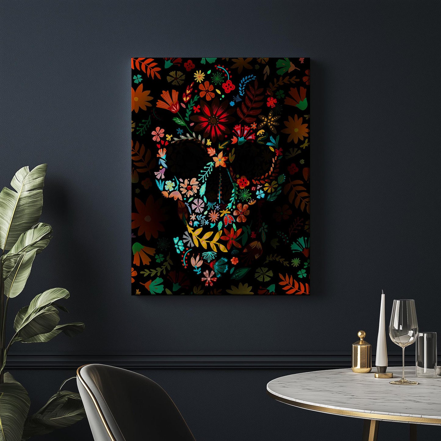 Botanical Skull Illusion Art Print - Unique Floral Composition
