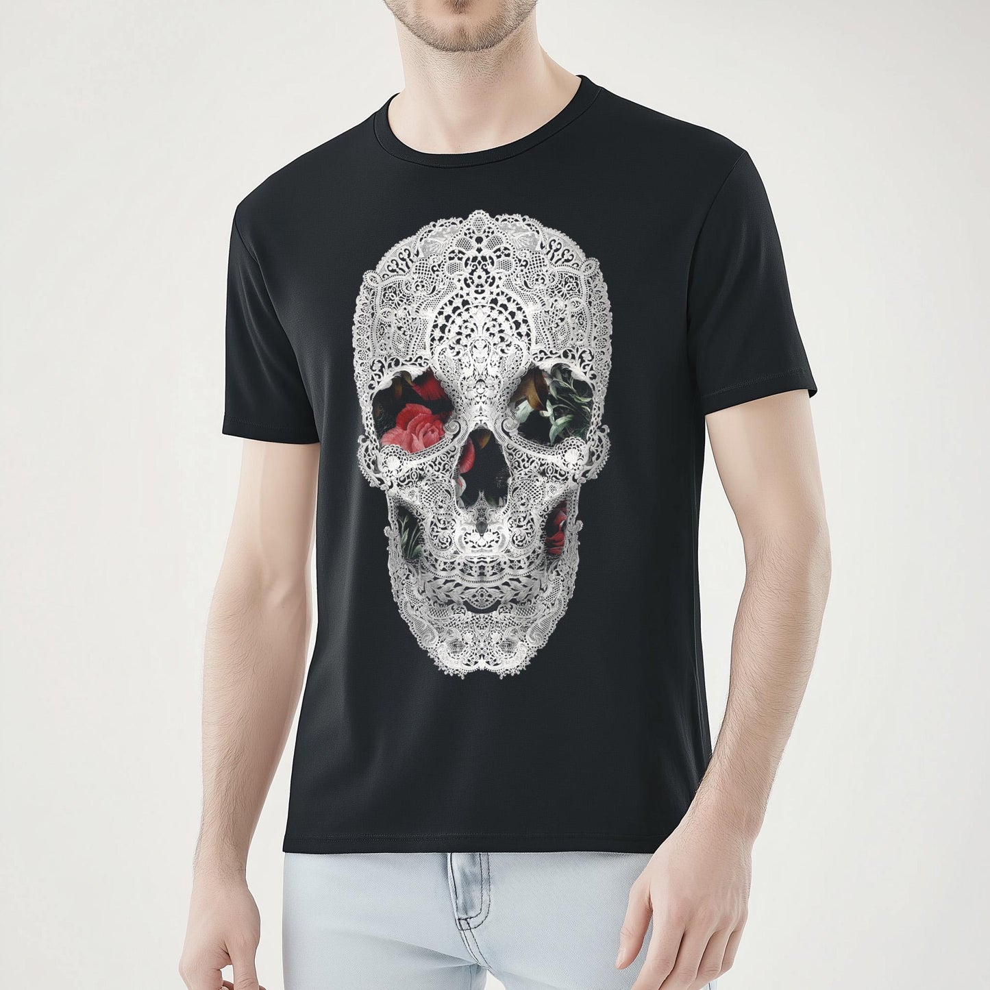 Skull Men's T shirt, Black And White Unisex Art Print Shirt Gift