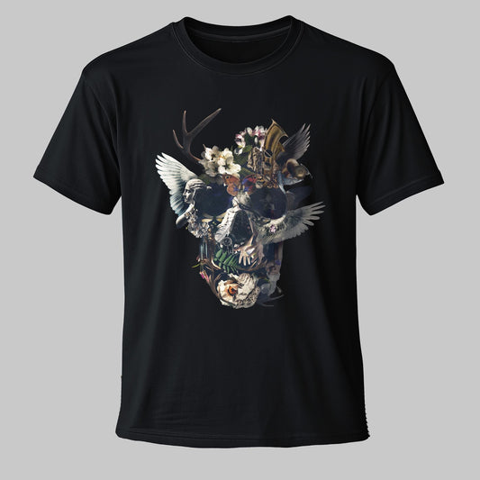 Floral Skull Graphic Tee - Unisex Gothic Shirt - Dark Botanical Skull Print - Alternative Fashion