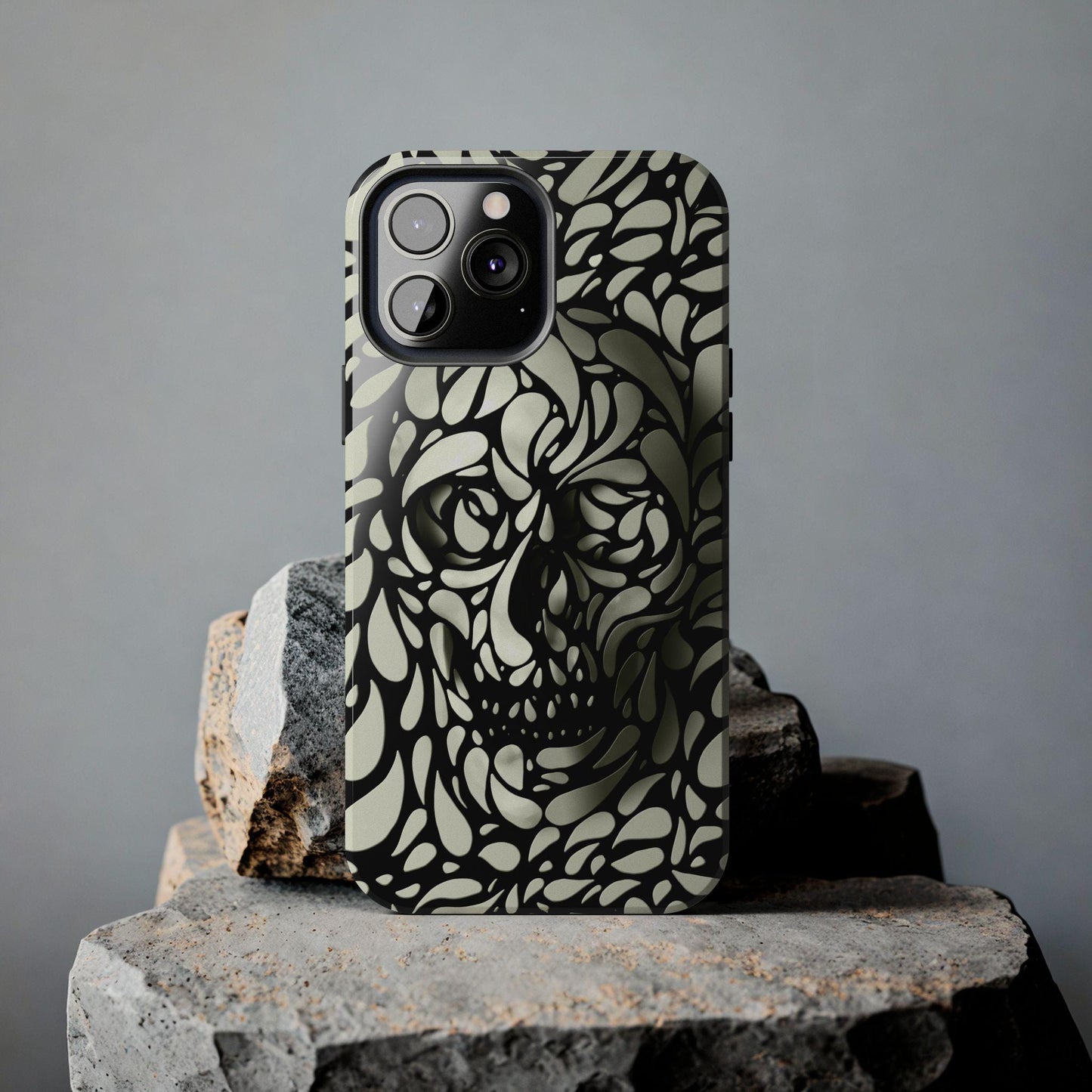 Skull Phone Case, Gothic Phone Cover, Tough Phone Sleeve, Abstract Skull Art, Black and White Tones, Halloween Phone Accessory