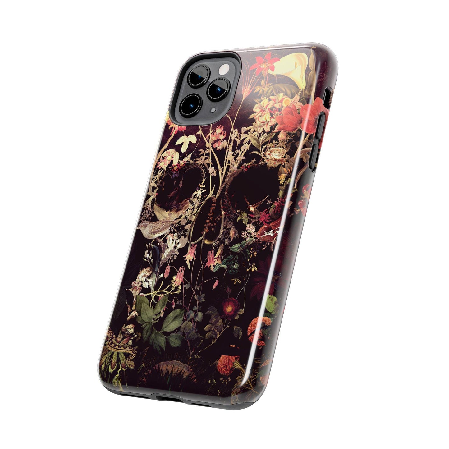 Floral Skull Tough Phone Case, Flower Skeleton Artwork, Protective Phone Cover, Gothic Floral Design, Unique Cell Phone Case
