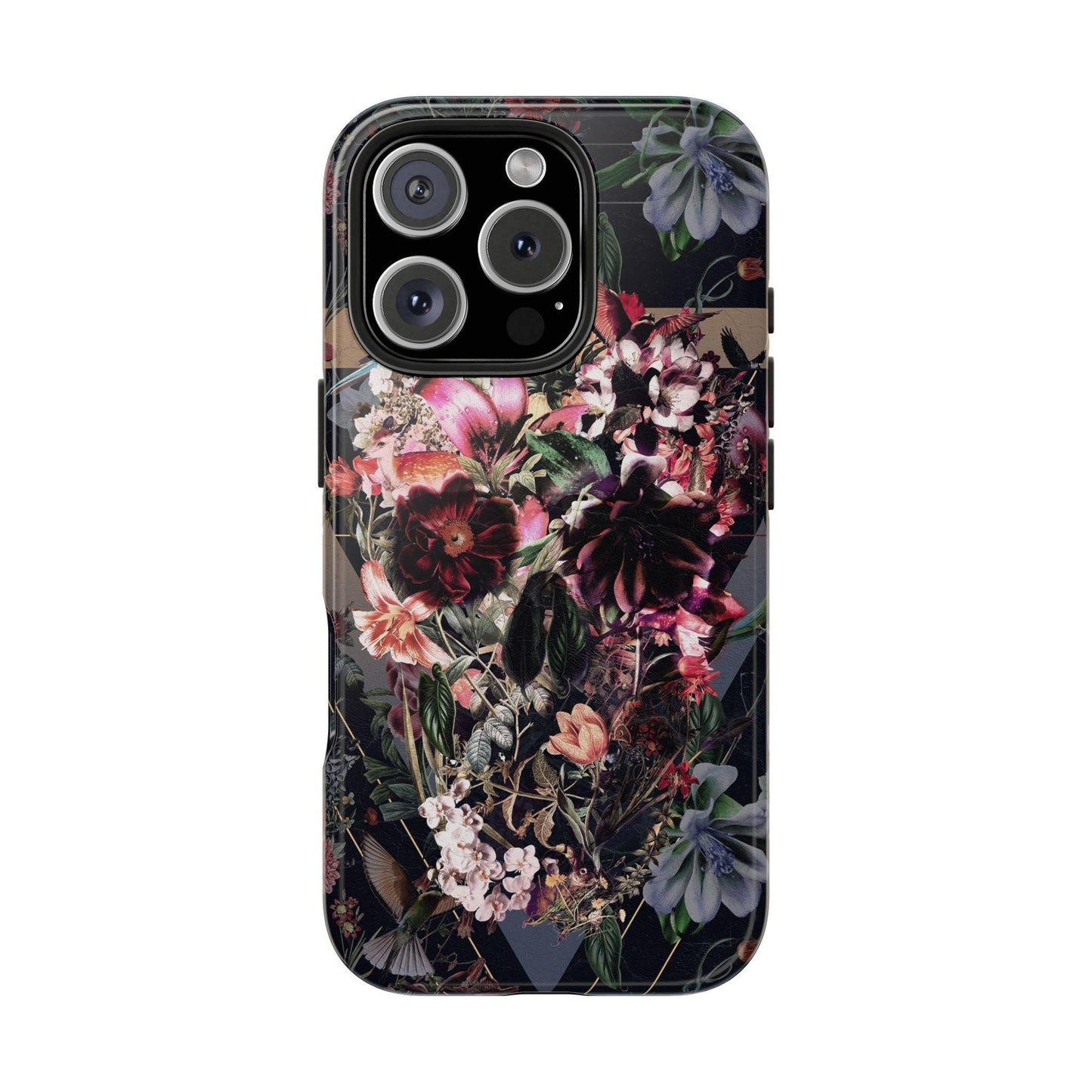 Skull Phone Case, Tough Phone Cover with Dark Floral Print, Gothic Accessories, Alternative Phone Shell, Edgy Cell Phone Protector