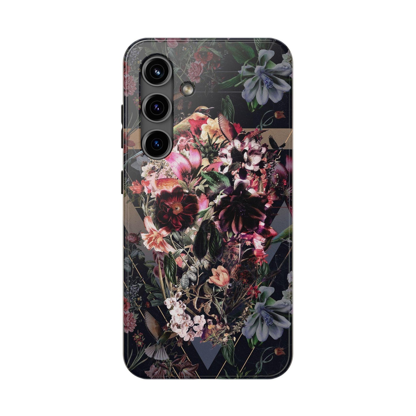 Skull Phone Case, Tough Phone Cover with Dark Floral Print, Gothic Accessories, Alternative Phone Shell, Edgy Cell Phone Protector